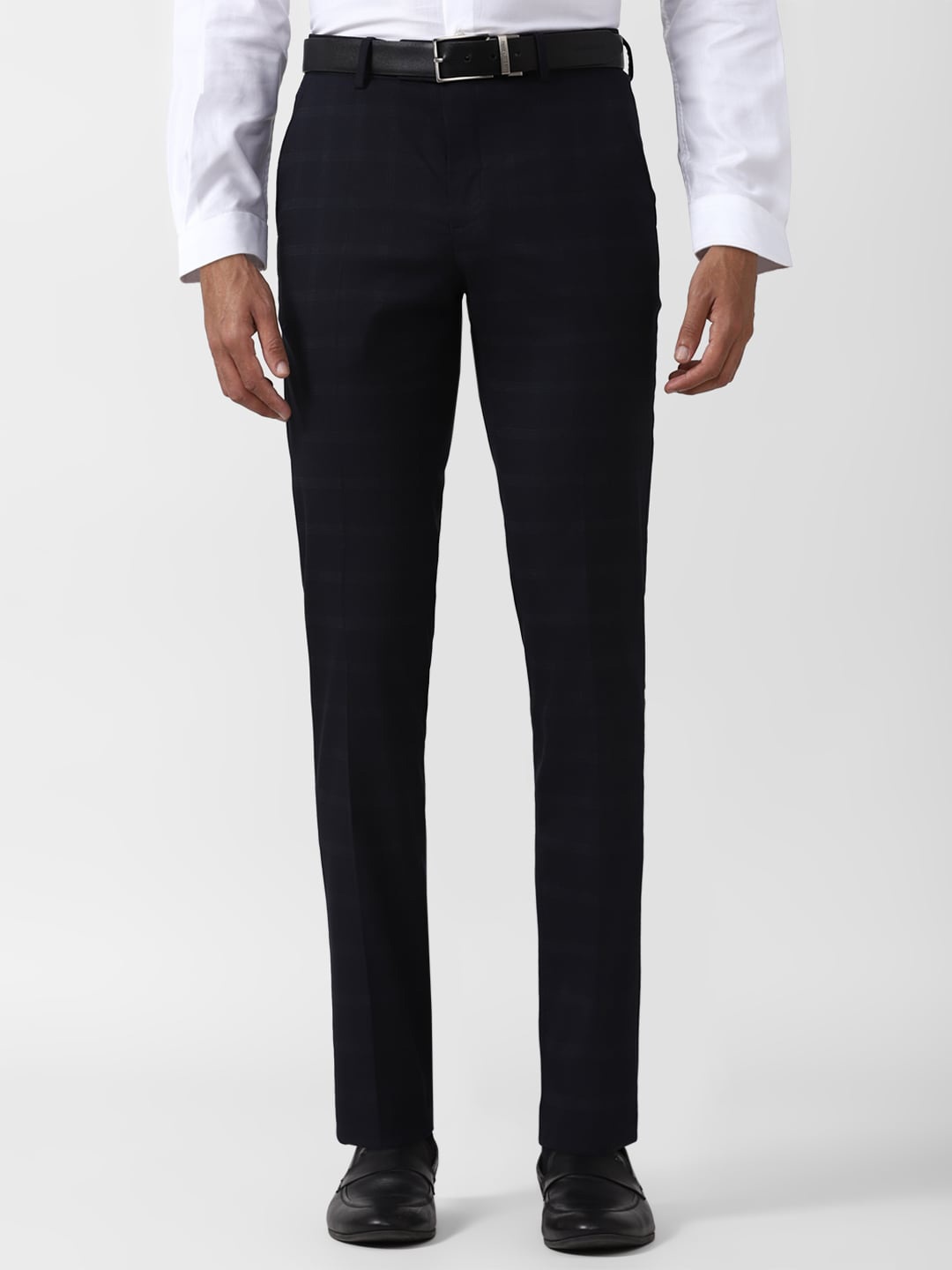 

Peter England Men Checked Slim Fit Formal Trousers, Navy blue