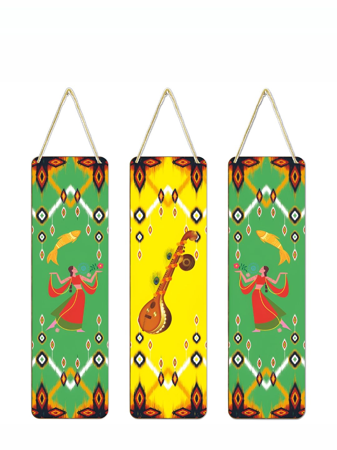 

CVANU Green & Yellow Instrument Printed Wooden Hanging Wall Decor