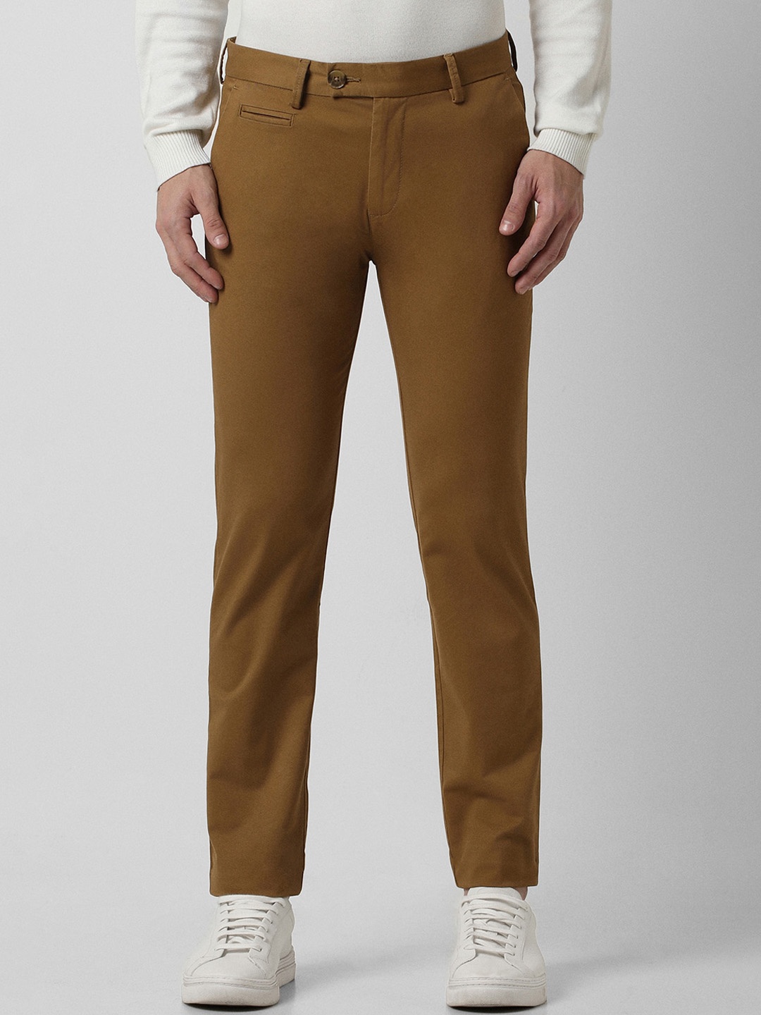 

Peter England Casuals Men Mid-Rise Slim Fit Trousers, Brown