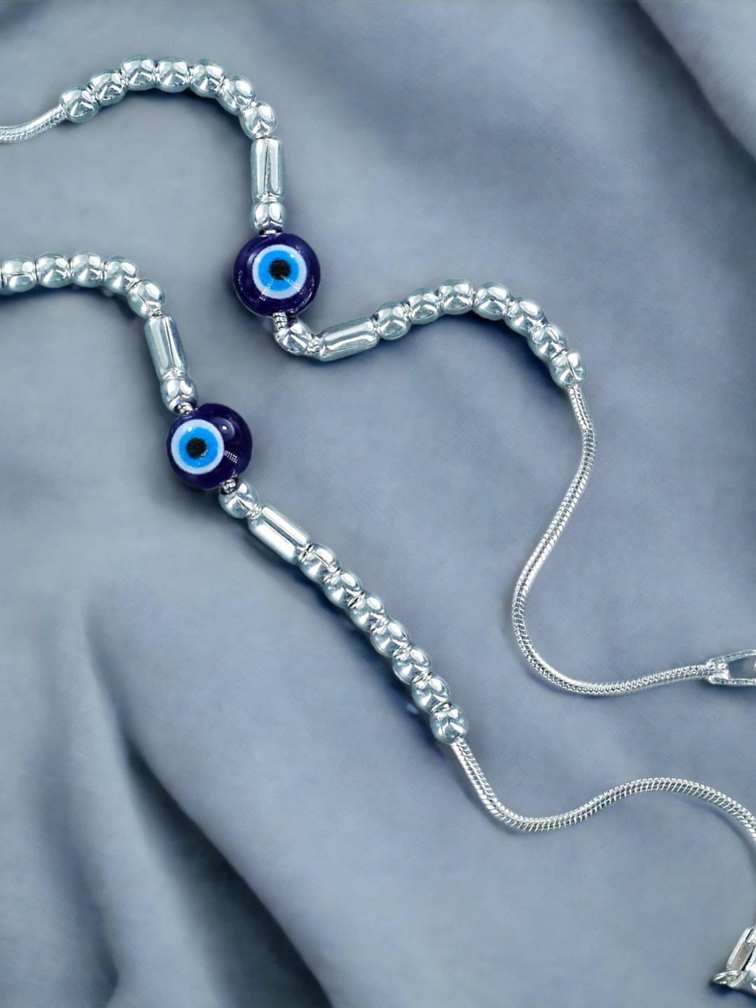 

Taraash Girls Set Of 2 925 Sterling Silver Evil Eye Beaded Anklets