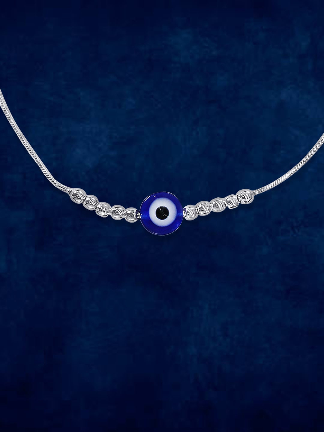 

Taraash Set Of 2 925 Sterling Silver Evil Eye Beaded Anklets