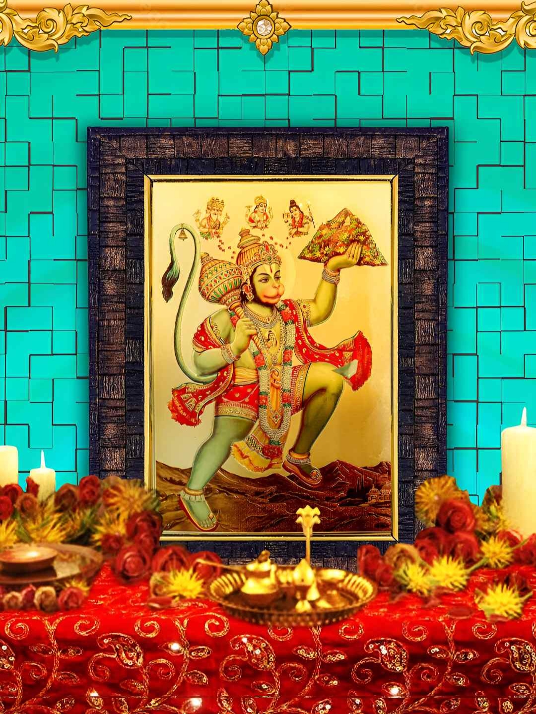 

Hawai Black Shree Hanuman Sanjeevani 24k Gold Plated Foil Embossed Wooden Wall Photo Frame