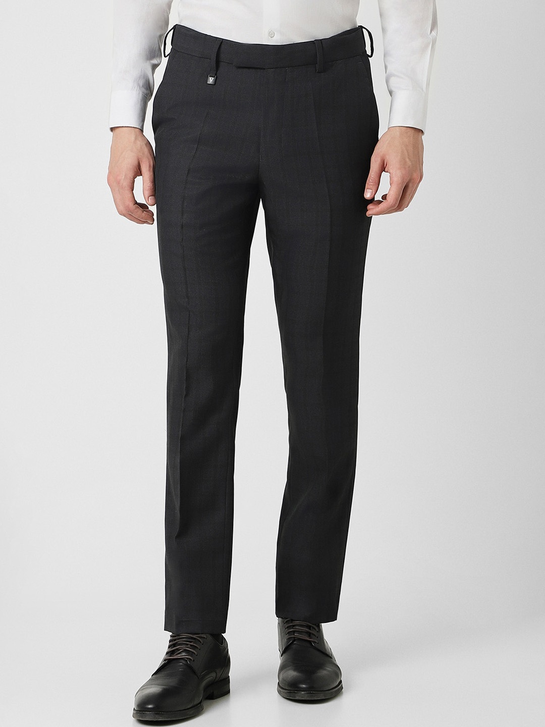 

V Dot Men Skinny Fit Checked Formal Trousers, Black