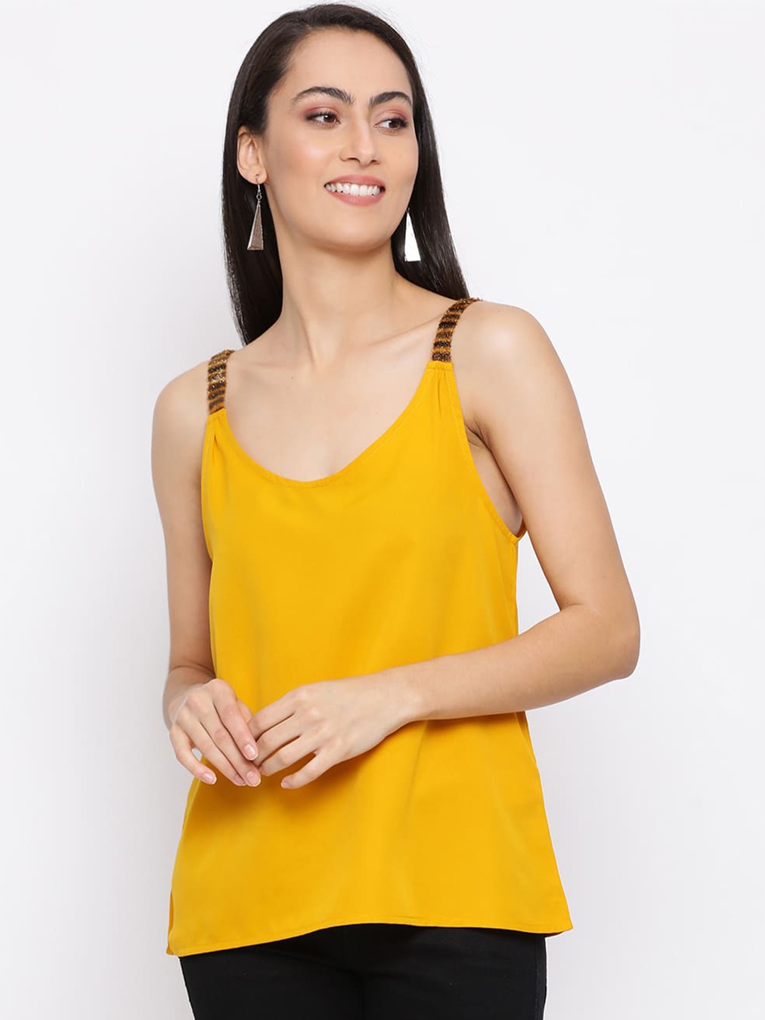

DRAAX Fashions Shoulder Straps Top, Yellow