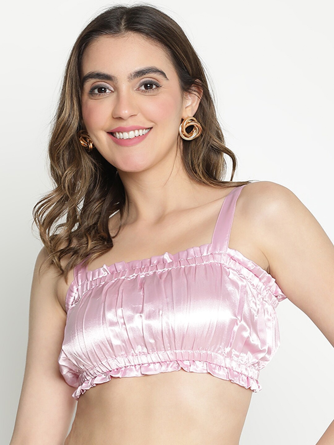 

DRAAX Fashions Shoulder Strap Satin Crop Bralette Top, Pink
