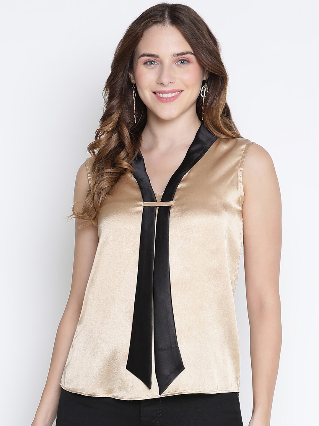 

DRAAX Fashions V-Neck Sleeveless Top, Gold