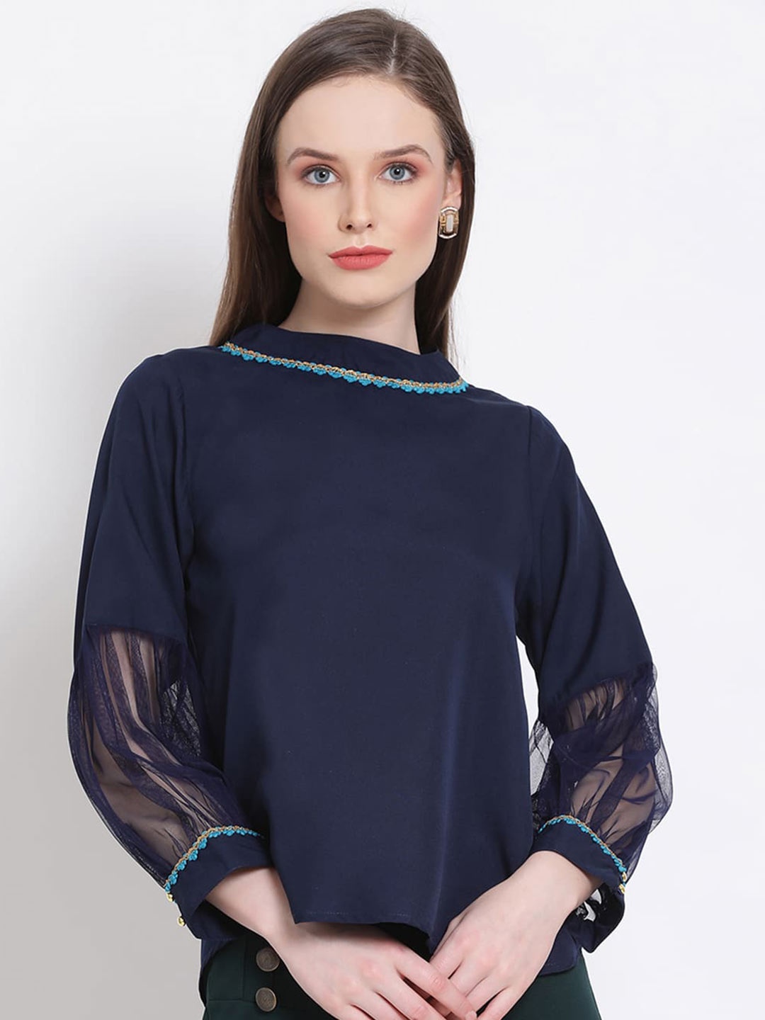 

DRAAX Fashions Boat Neck Top, Navy blue