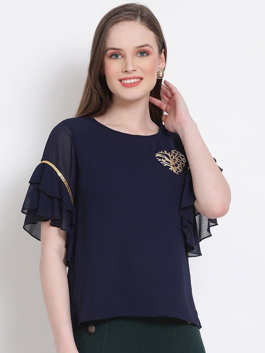 

DRAAX Fashions Bell Sleeves Top, Navy blue