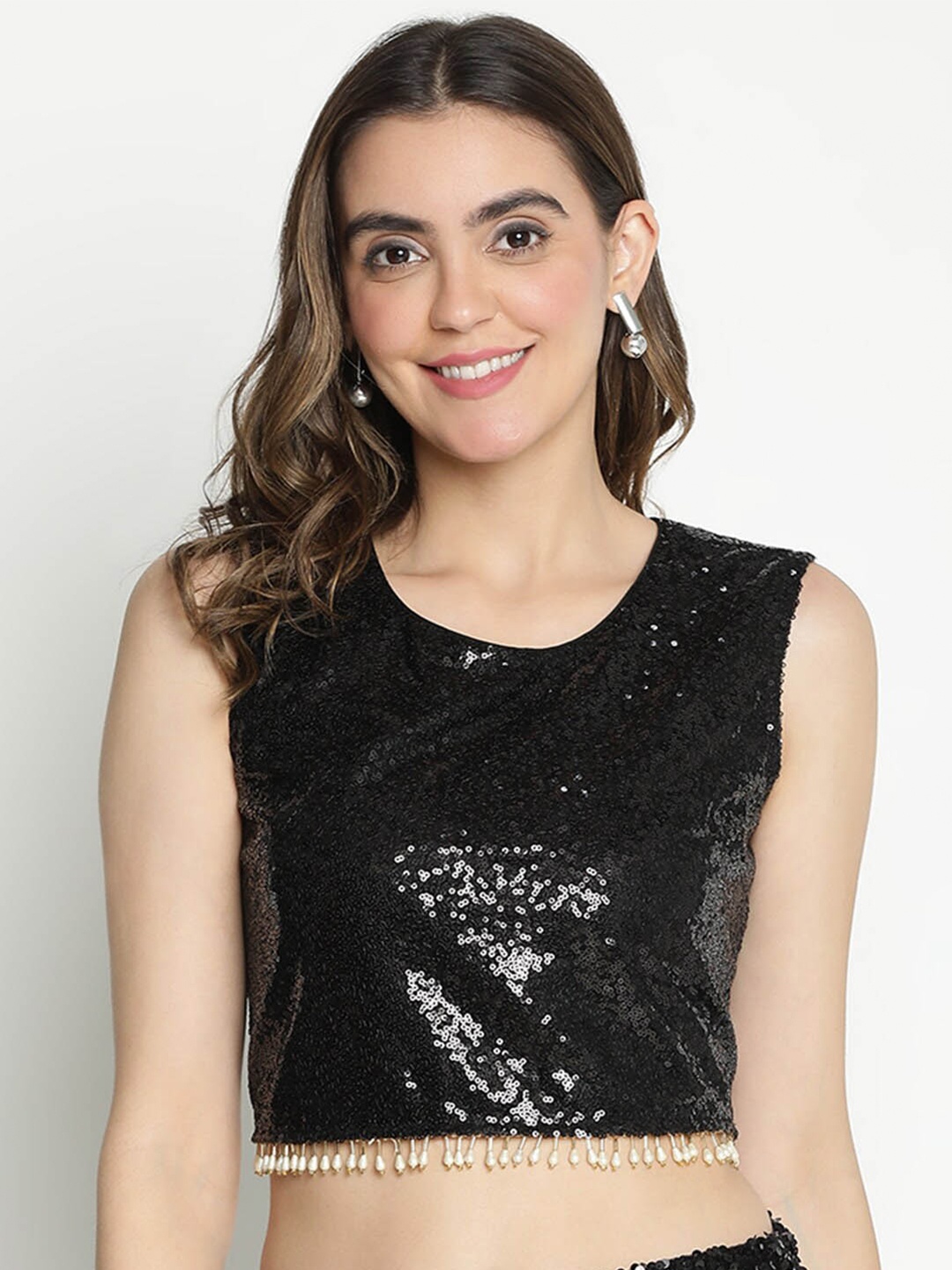 

DRAAX Fashions Embellished Sequined Party Crop Top, Black