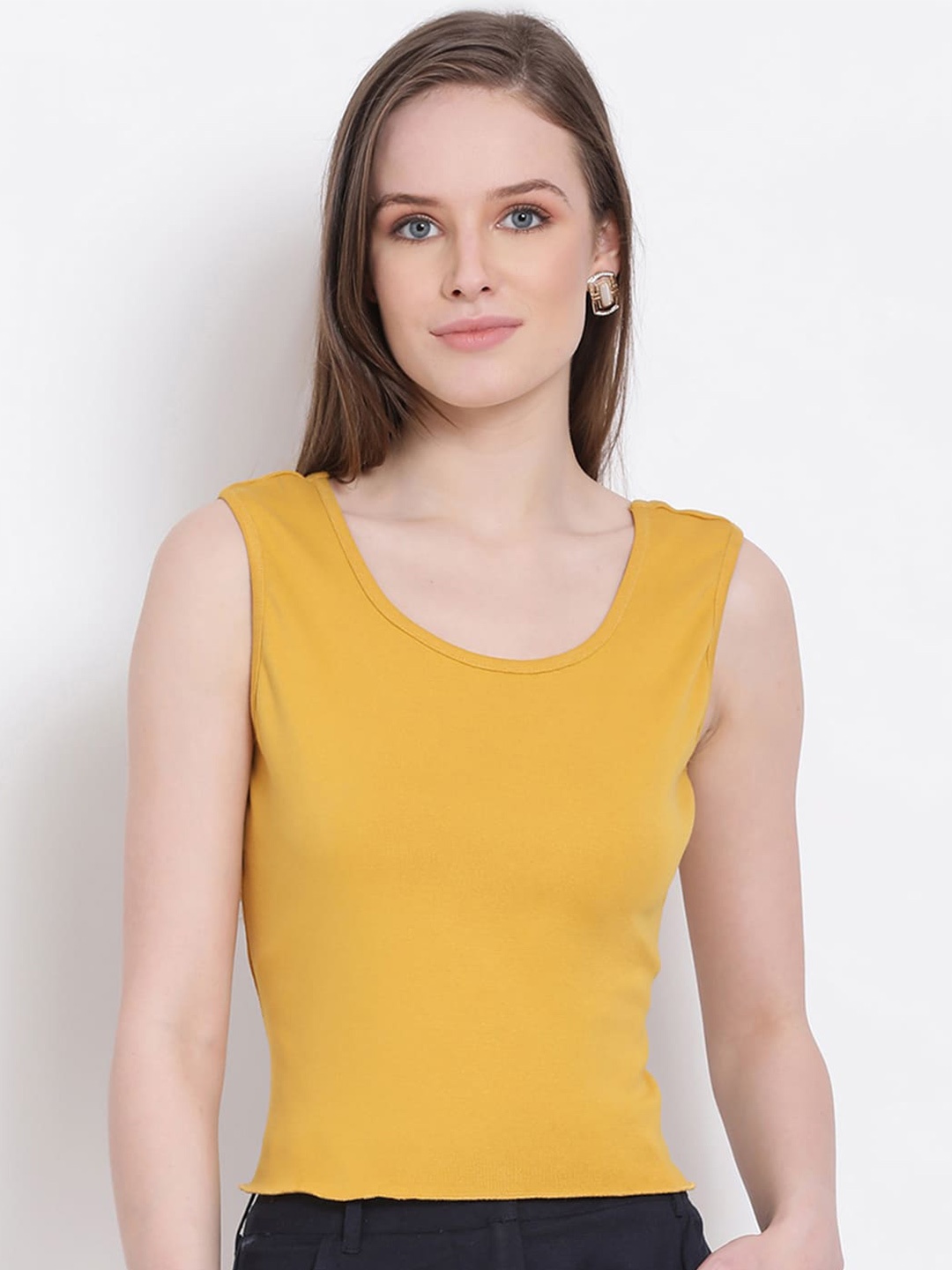 

DRAAX Fashions Round Neck Sleeveless Top, Mustard