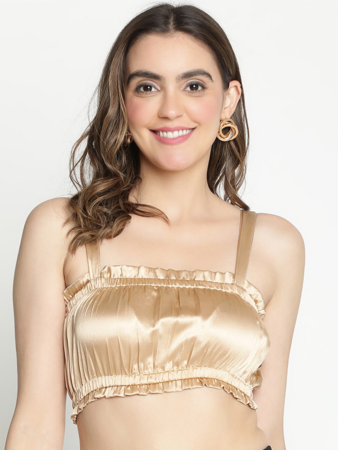 

DRAAX Fashions Shoulder Straps Satin Bralette Crop Top, Gold