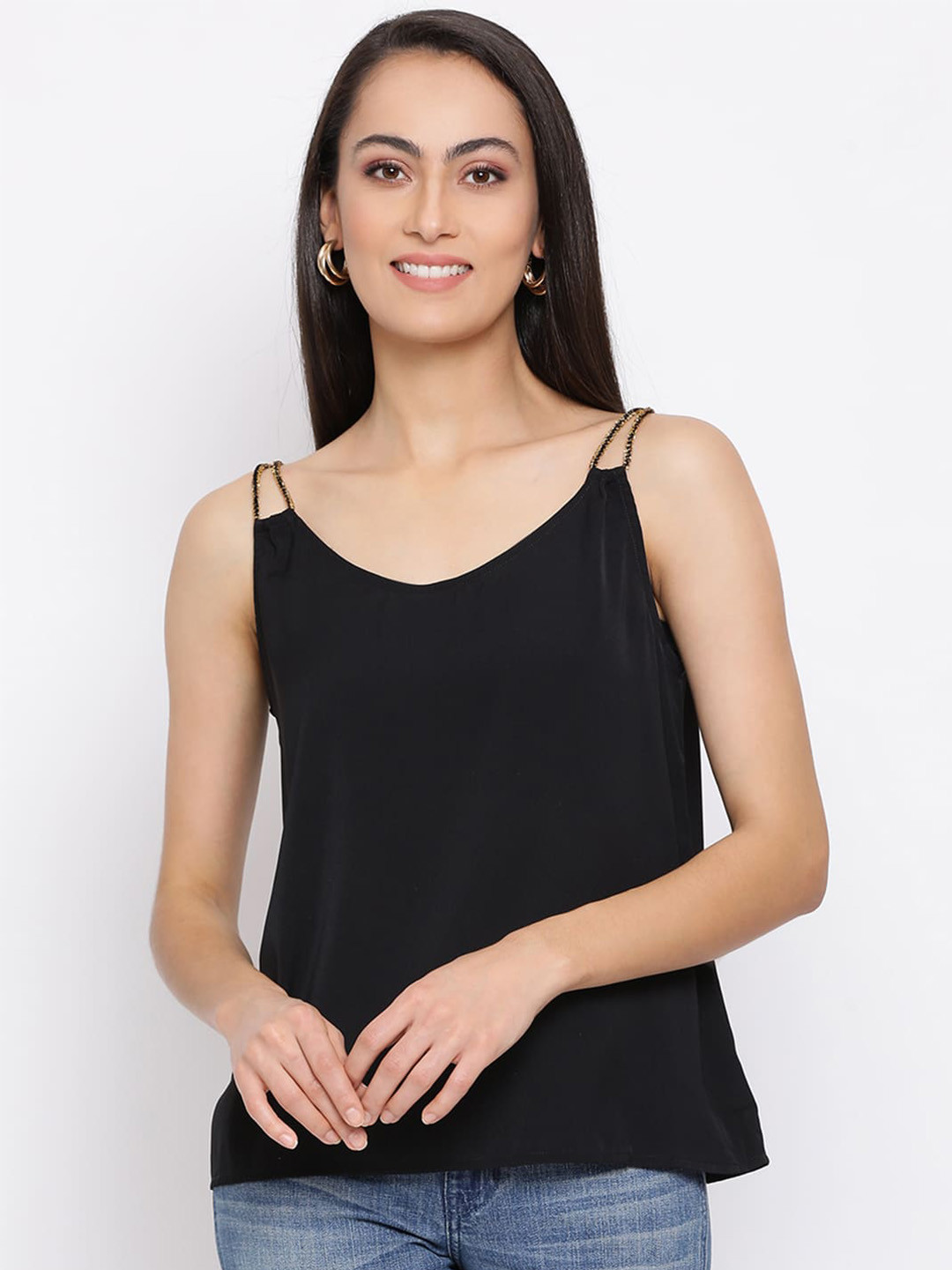 

DRAAX Fashions Shoulder Strap A-Lien Top, Black