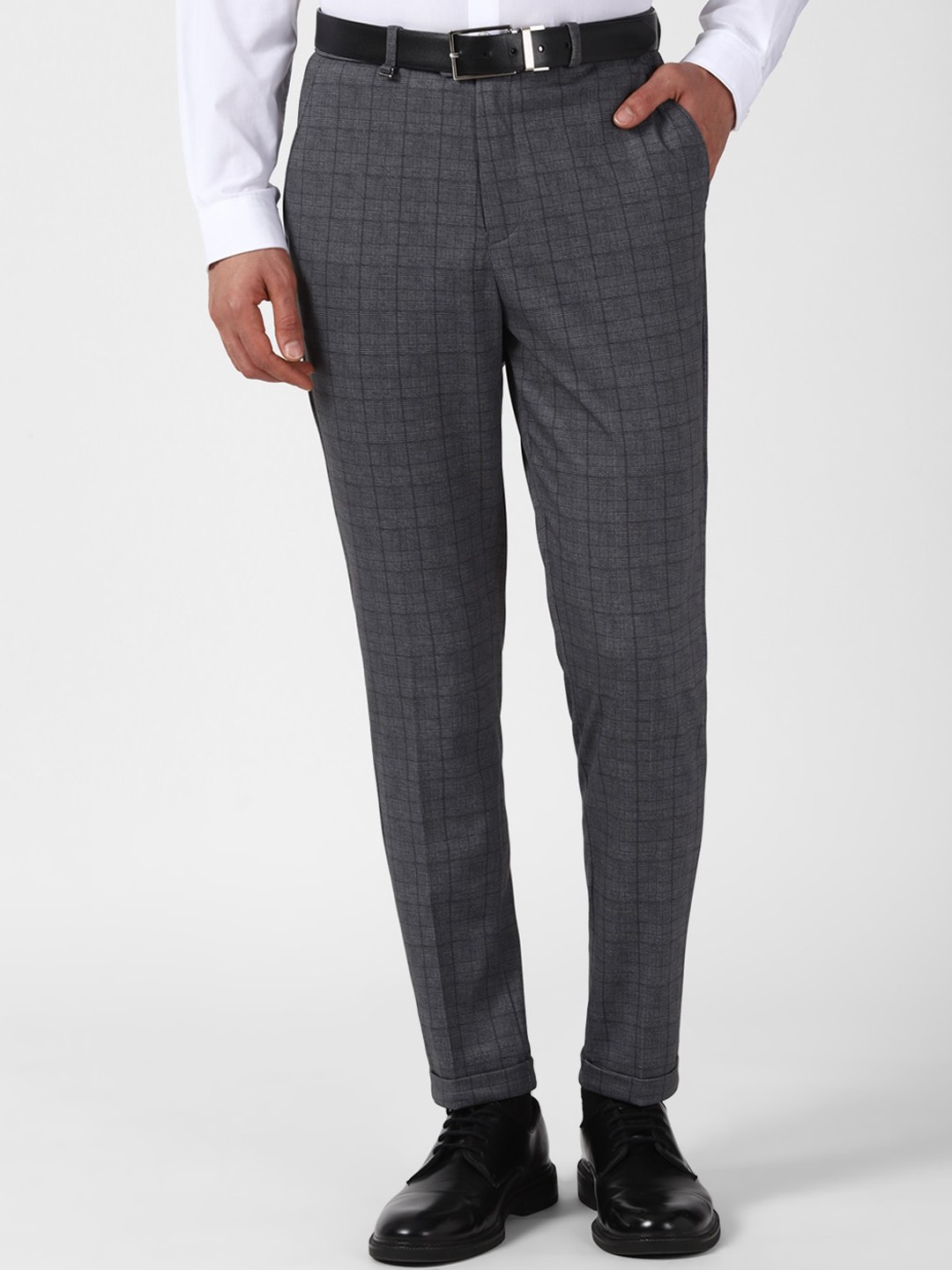 

Van Heusen Men Checked Mid-Rise Regular Fit Formal Trouser, Grey