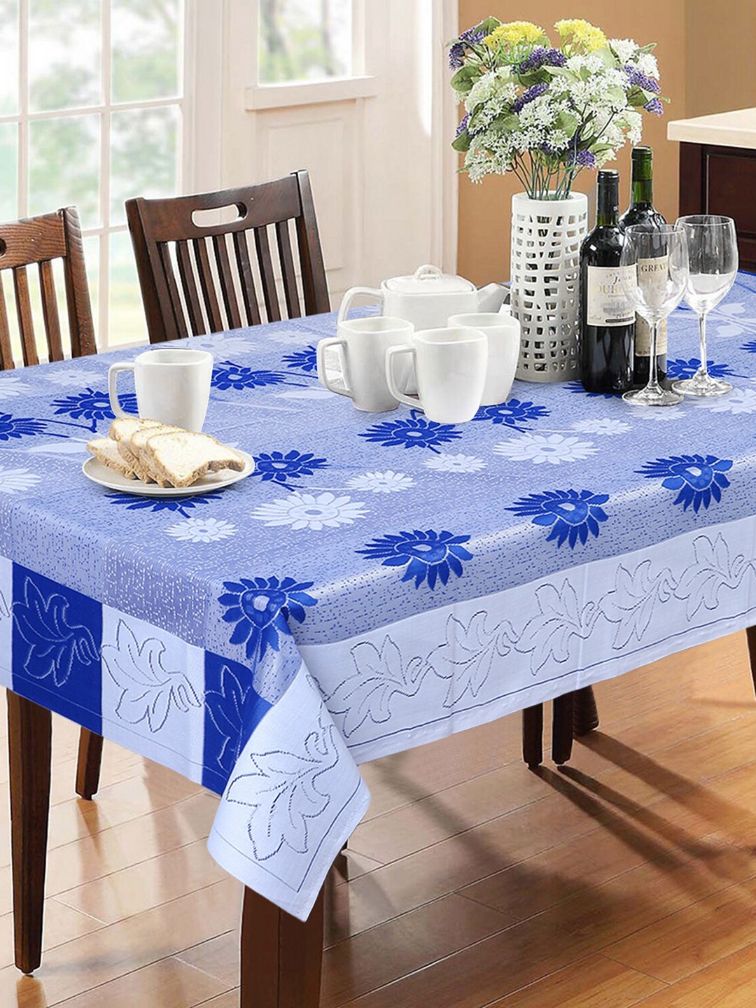 

Dakshya Industries Blue & White Floral Pure Cotton Table Cover