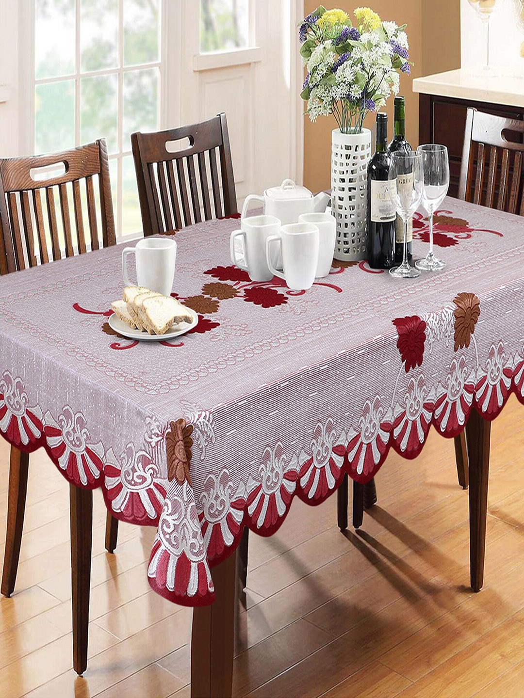

Dakshya Industries Maroon & White Floral 6 Seater Cotton Table Cover