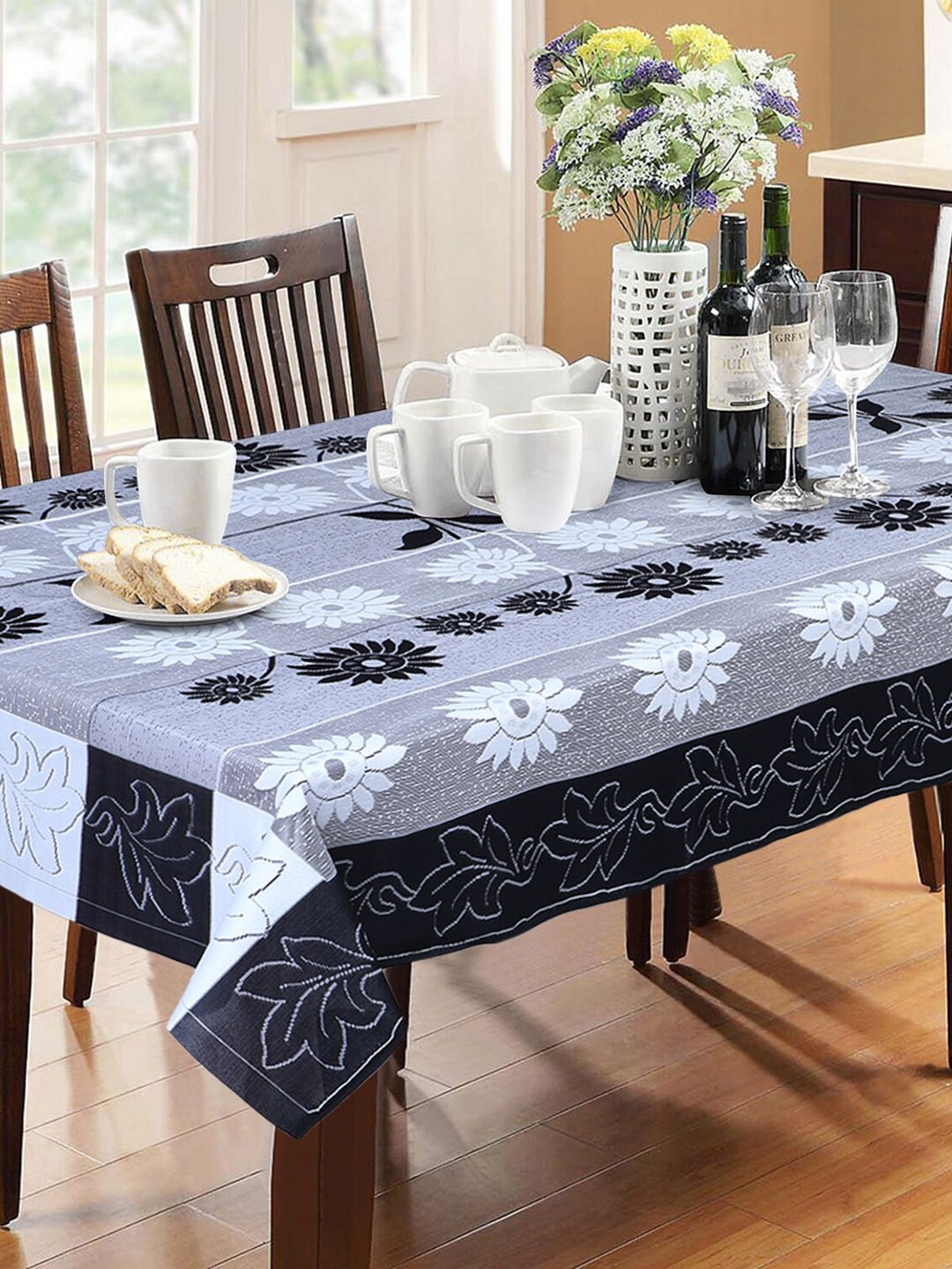 

Dakshya Industries Black & White Floral Pure Cotton Table Cover