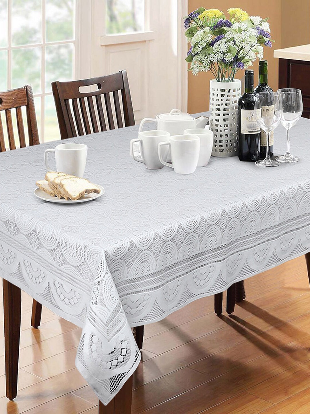 

Dakshya Industries White Floral Pure Cotton Table Cover