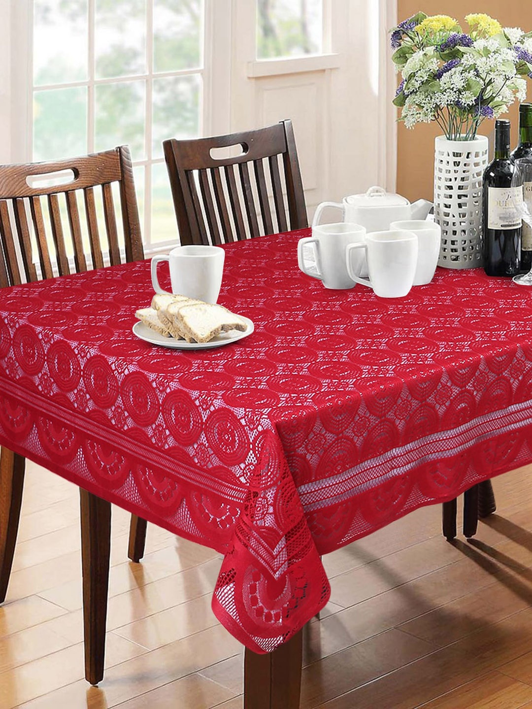 

Dakshya Industries Maroon Geometric 6 Seater Pure Cotton Table Cover