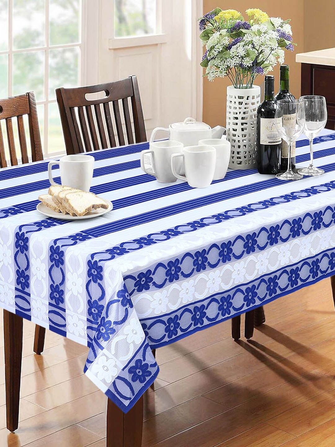 

Dakshya Industries Blue & White Floral Pure Cotton Table Cover