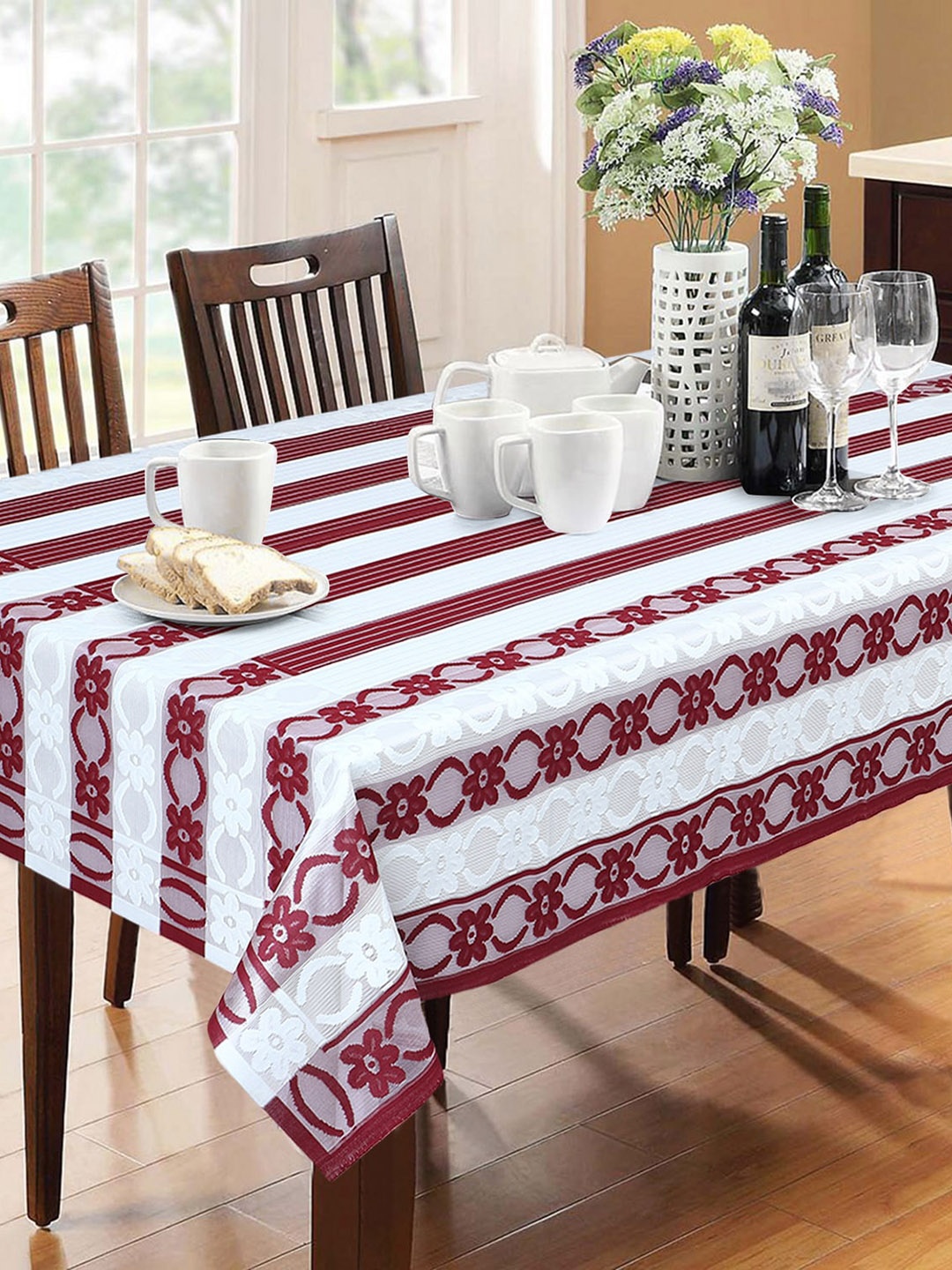 

Dakshya Industries Maroon & White Floral Pure Cotton Table Cover