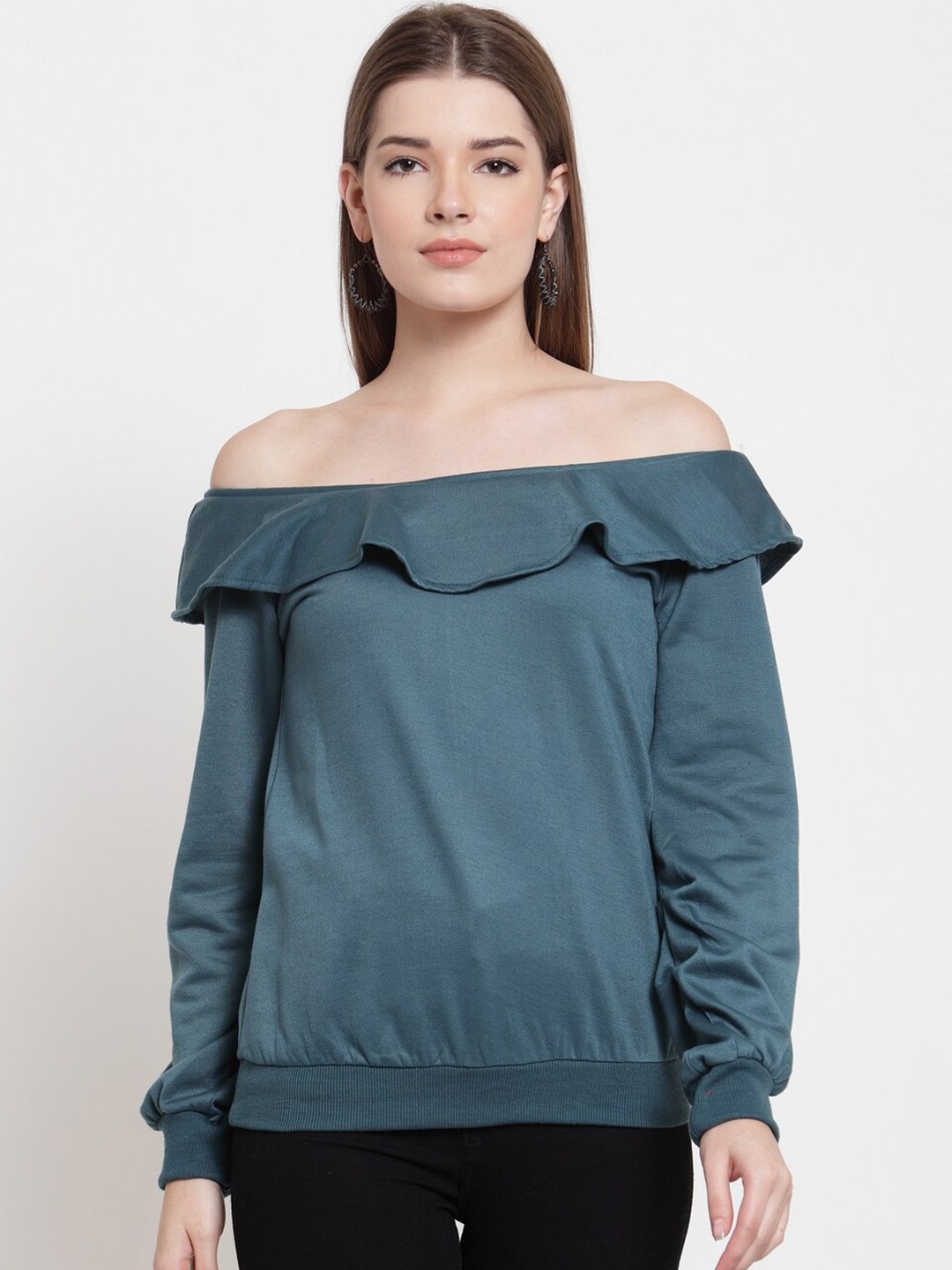

BAESD Off Shoulder Fleece Pullover, Teal