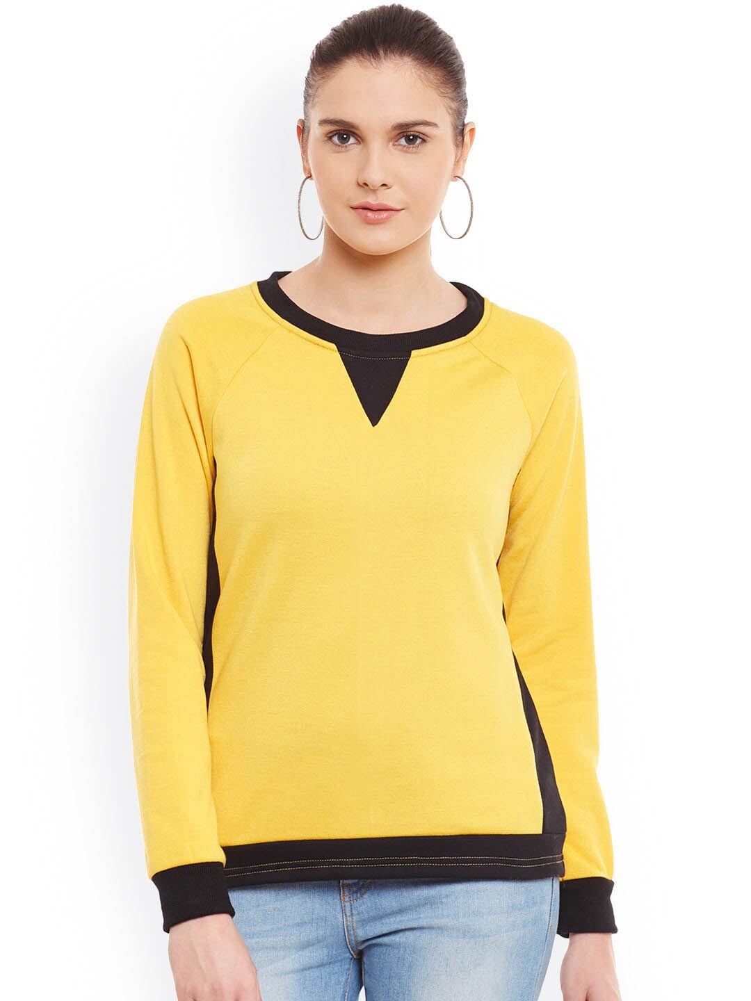 

BAESD Colourblocked Raglan Sleeves Fleece Pullover Sweatshirt, Yellow