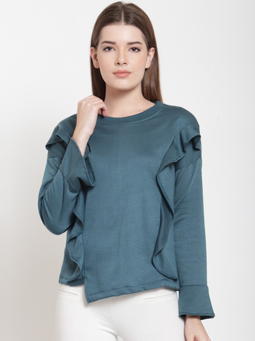 

BAESD Round Neck Fleece Pullover Sweatshirt, Teal