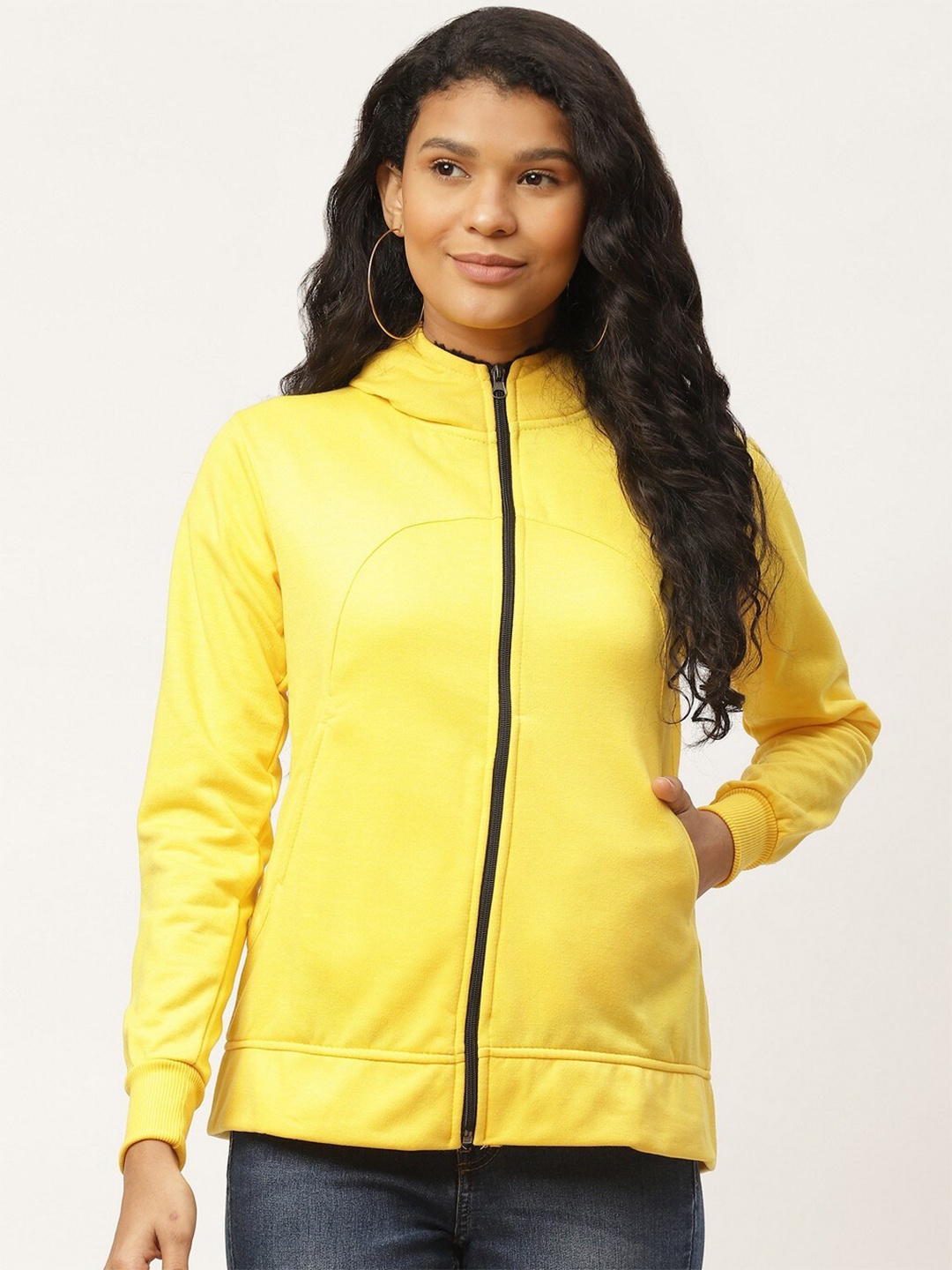 

BAESD Mock Collar Fleece Front Open Sweatshirt, Yellow