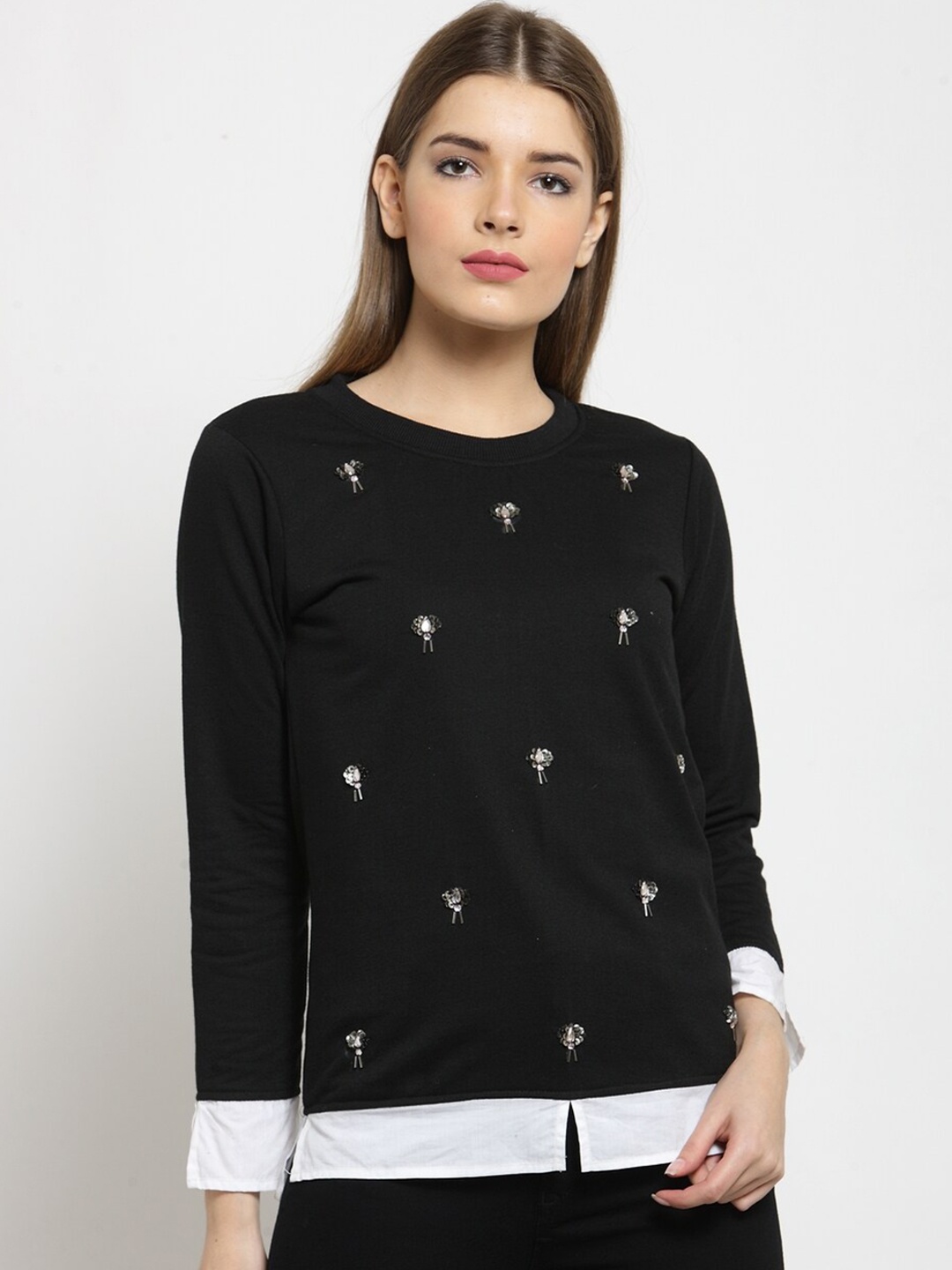 

BAESD Embellished Sequined Fleece Sweatshirt, Black