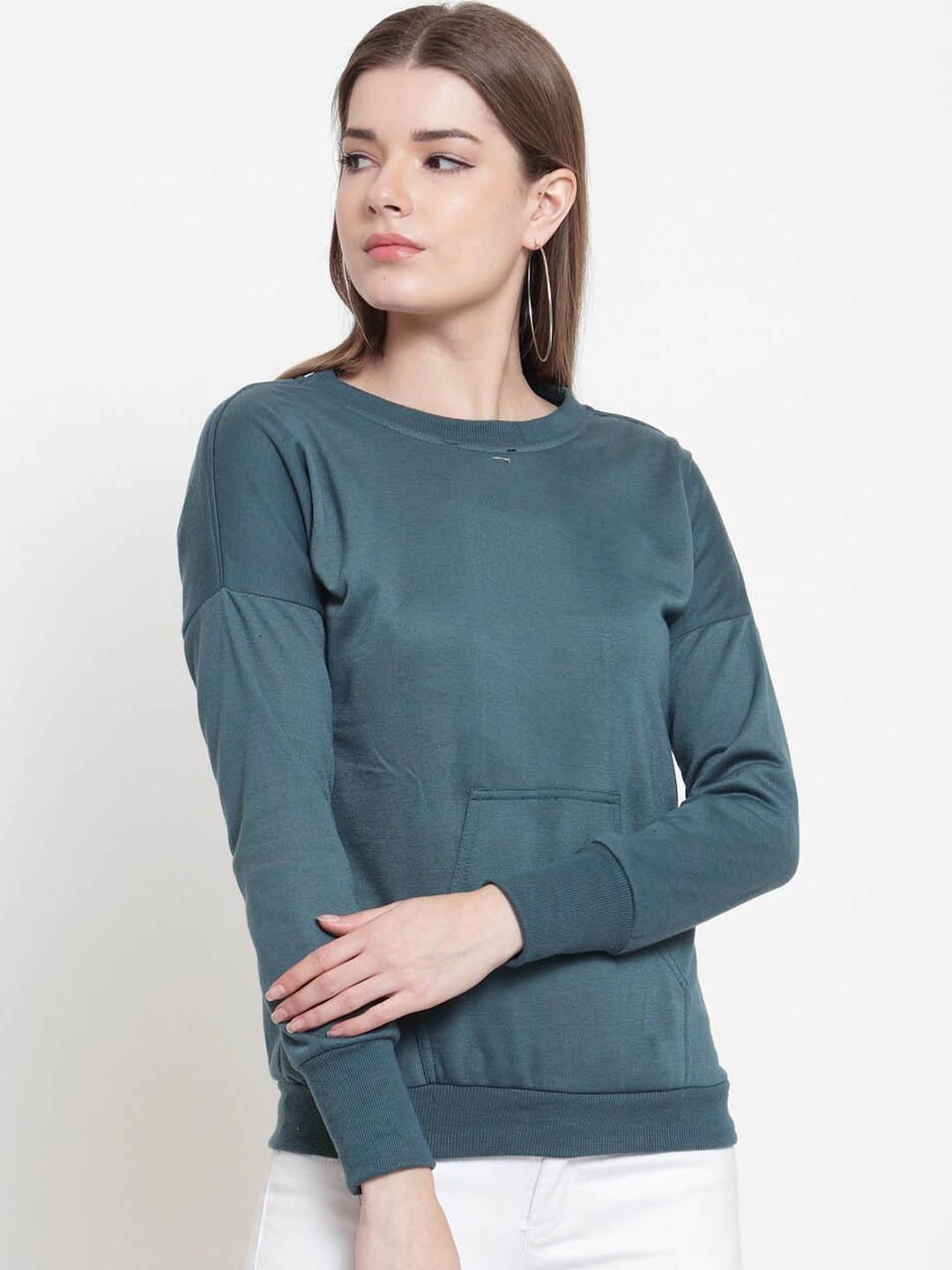 

BAESD Round Neck Long Sleeves Fleece Pullover Sweatshirt, Teal