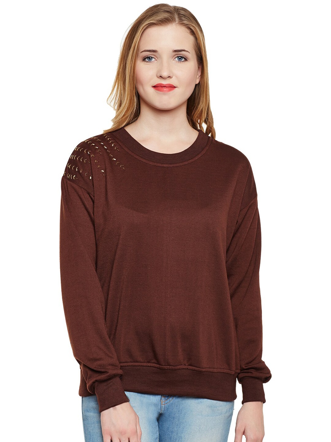 

BAESD Round Neck Fleece Sweatshirt, Brown