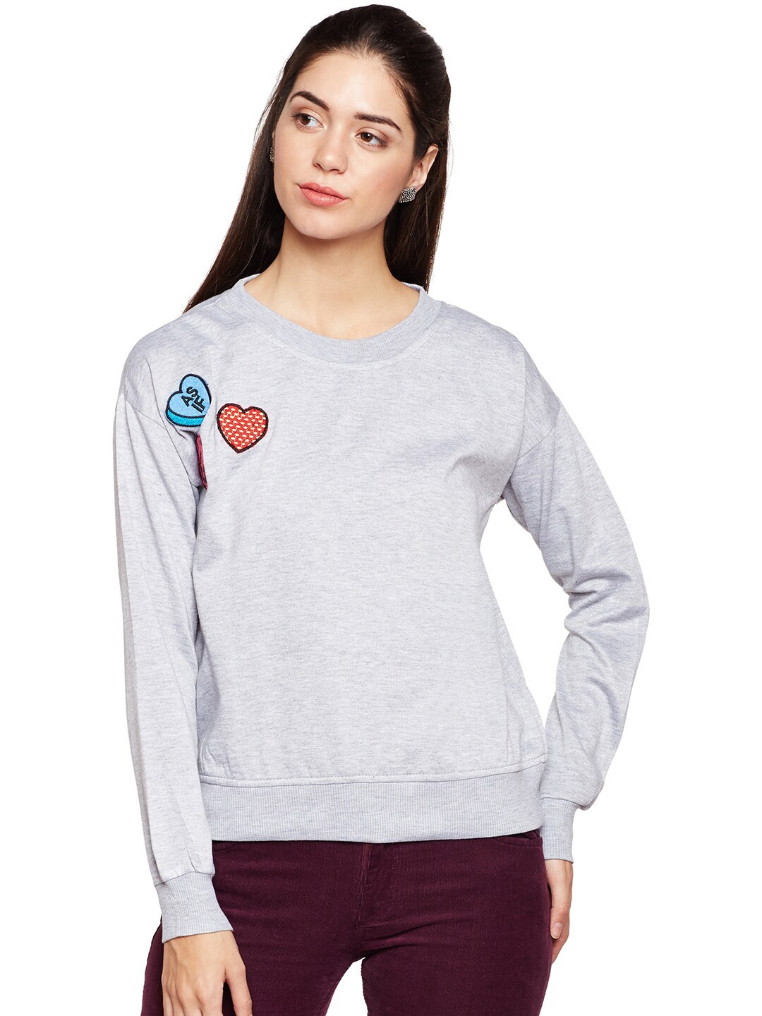 

BAESD Round Neck Long Sleeves Fleece Pullover, Grey melange