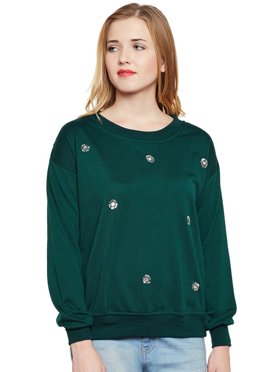 

BAESD Round Neck Sequinned Fleece Sweatshirt, Green