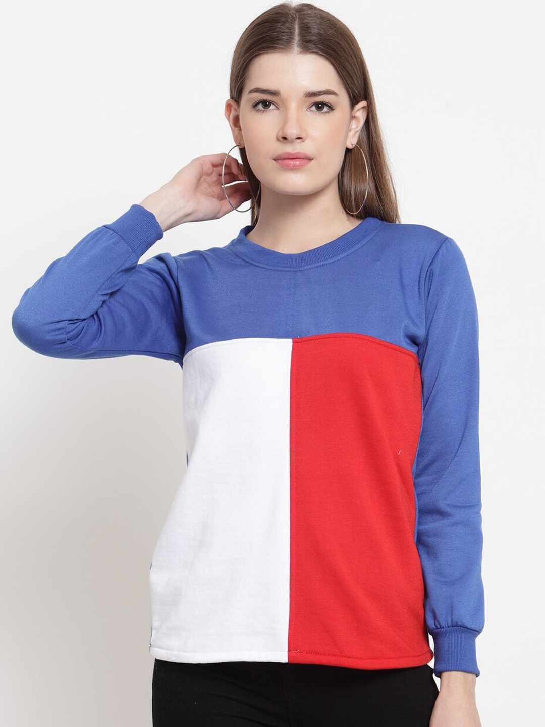 

BAESD Colourblocked Round Neck Fleece Sweatshirt, Blue