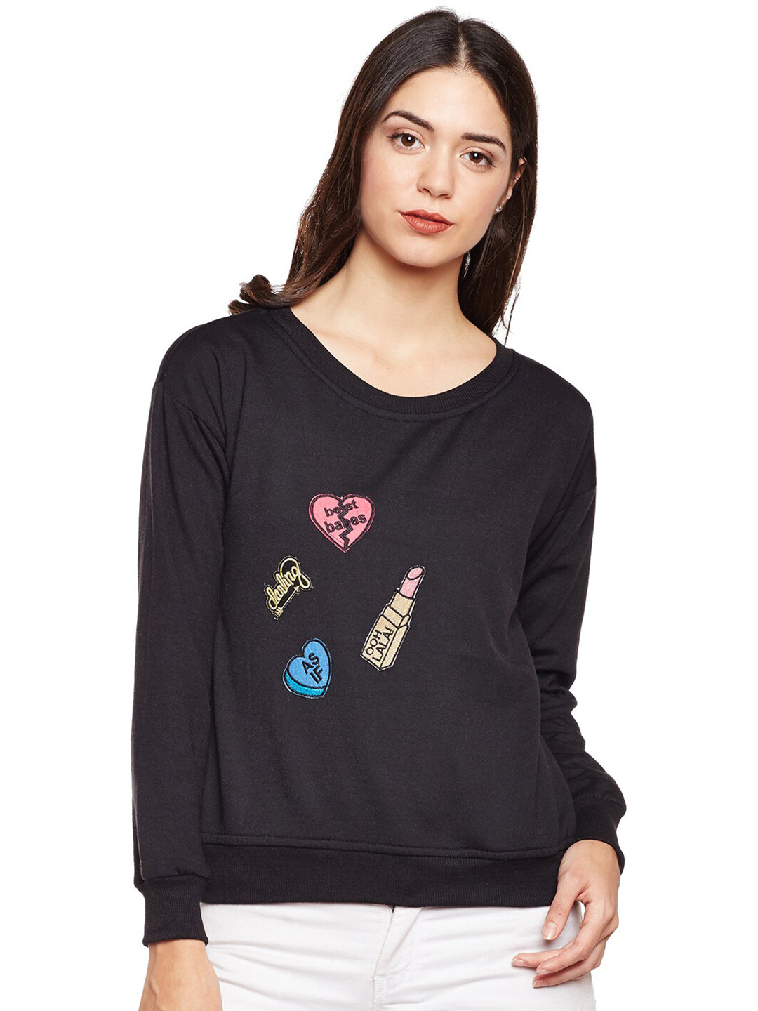 

BAESD Typography Embroidered Fleece Sweatshirt, Black