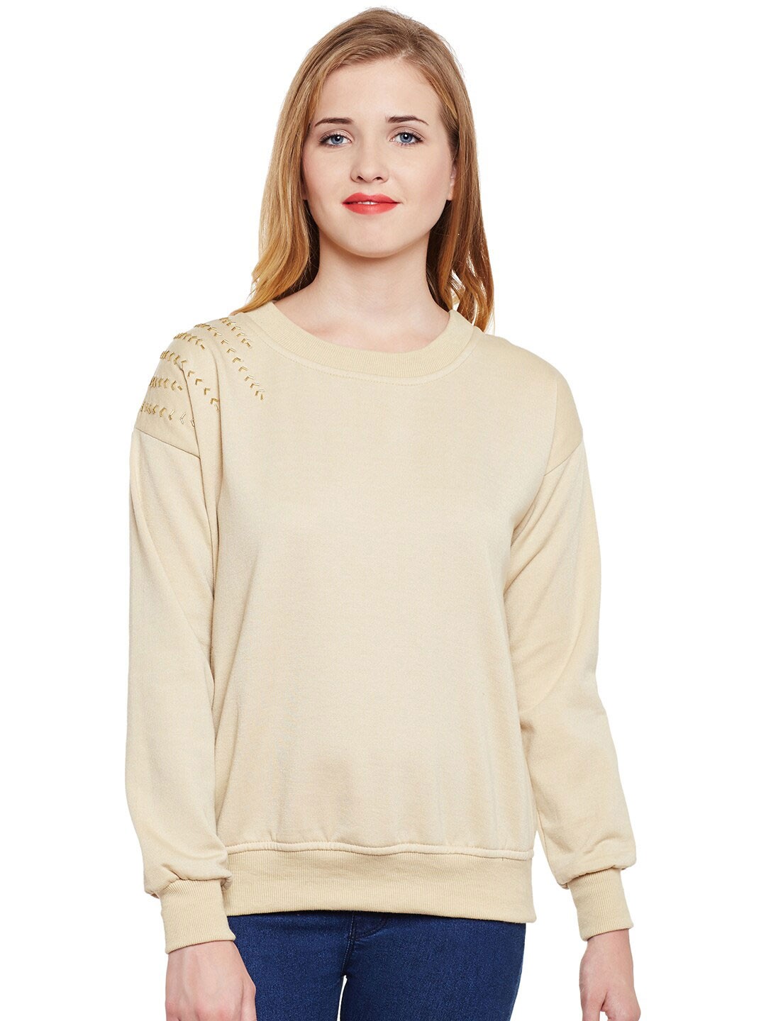 

BAESD Round Neck Fleece Pullover Sweatshirt, Nude