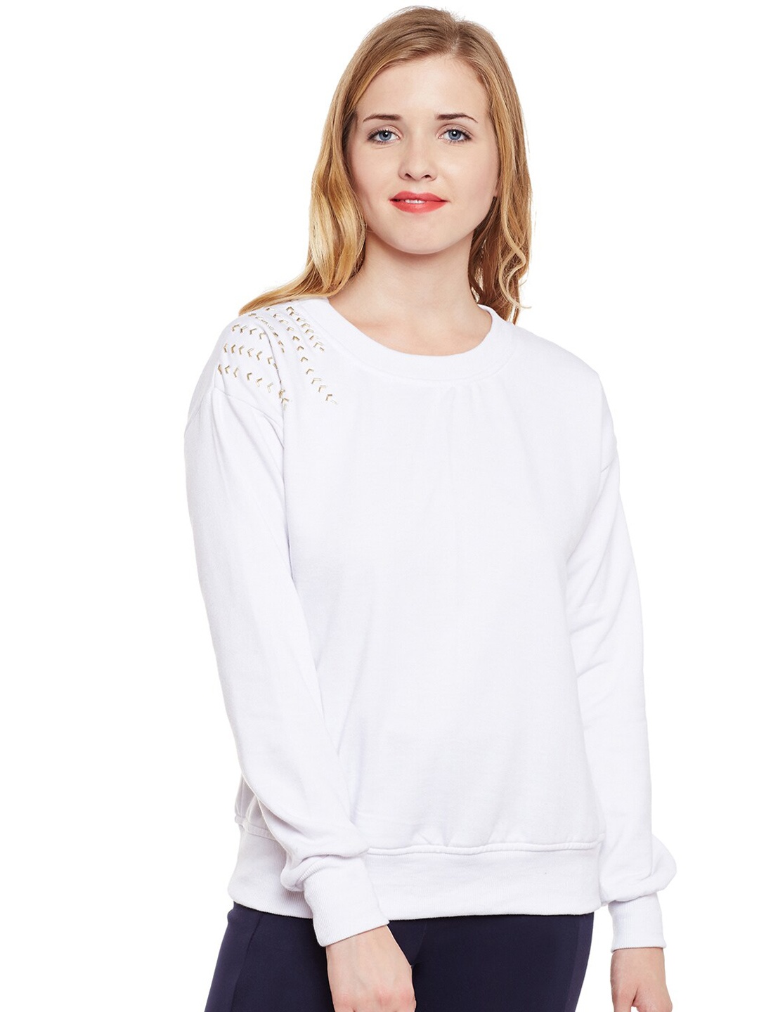 

BAESD Round Neck Fleece Pullover Sweatshirt, White