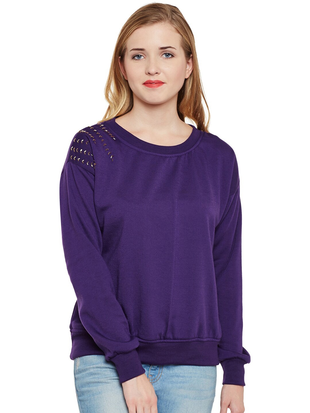 

BAESD Embellished Fleece Pullover Sweatshirt, Purple