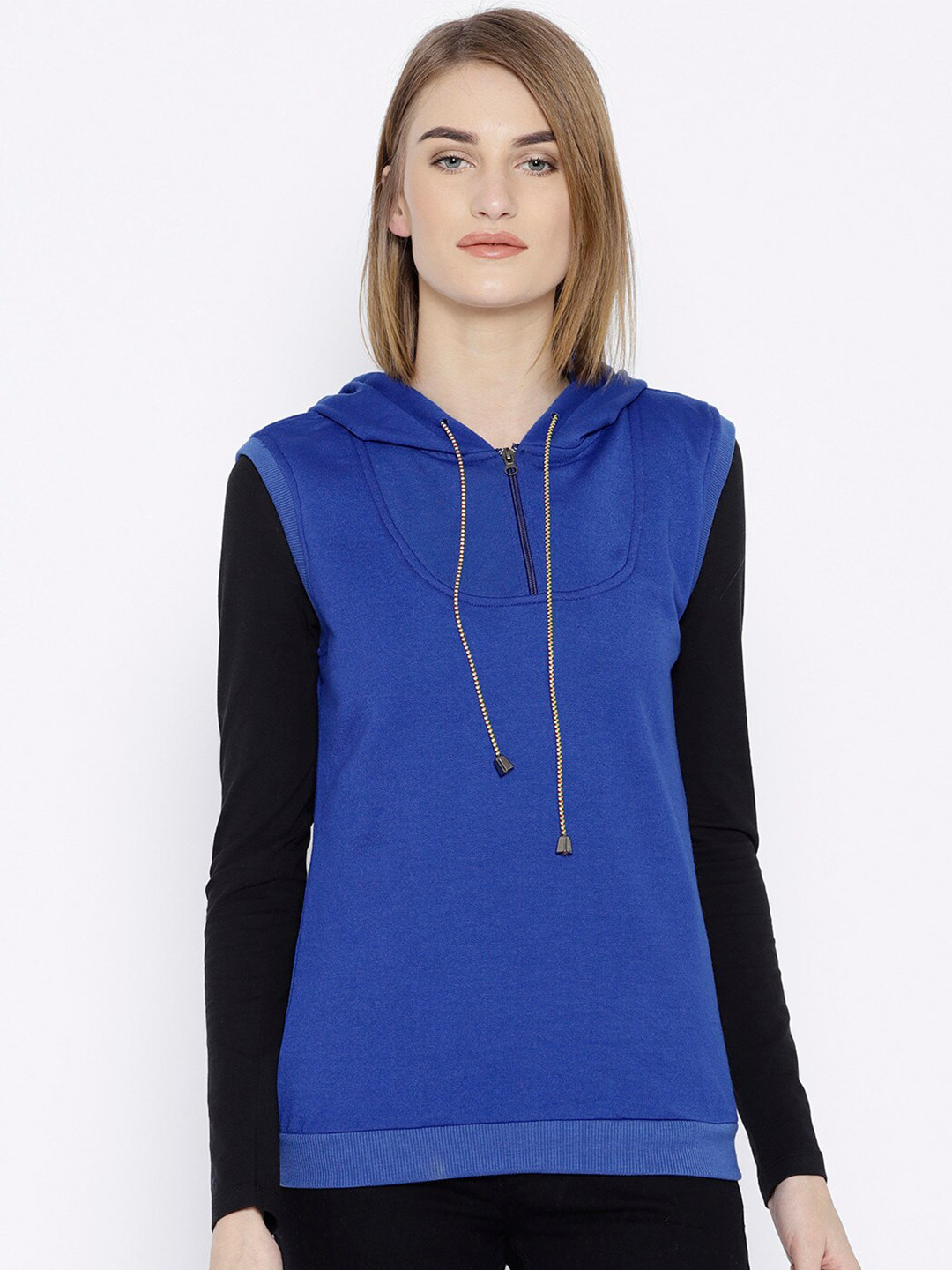 

BAESD Hooded Neck Sleeveless Zip Detail Fleece Pullover Sweatshirt, Blue