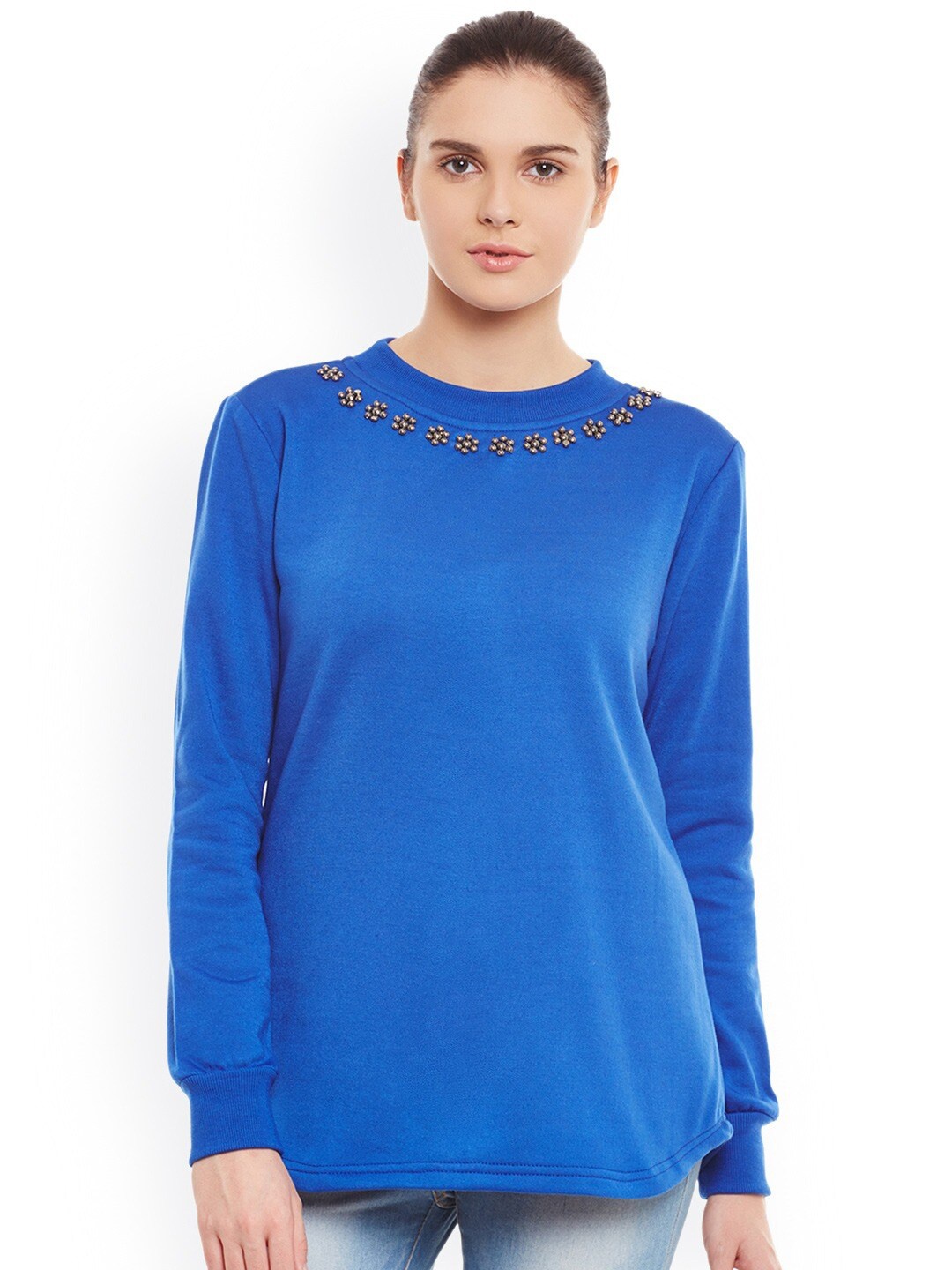 

BAESD Embellished Pullover Fleece Sweatshirt, Blue