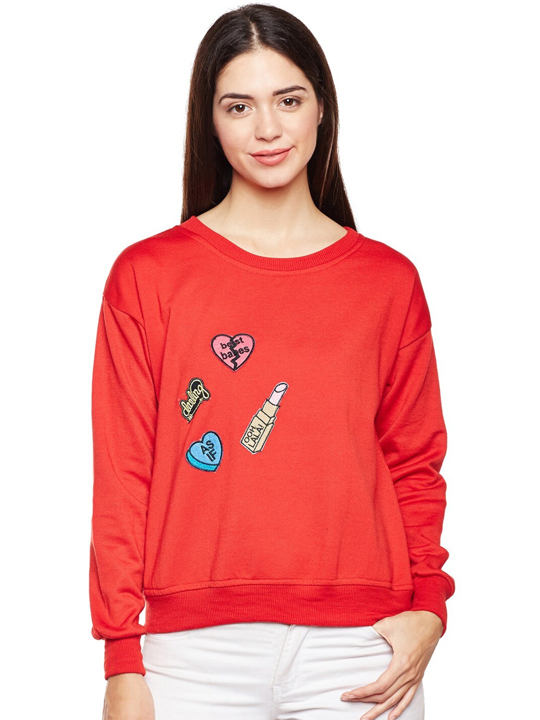 

BAESD Round Neck Fleece Sweatshirt, Red