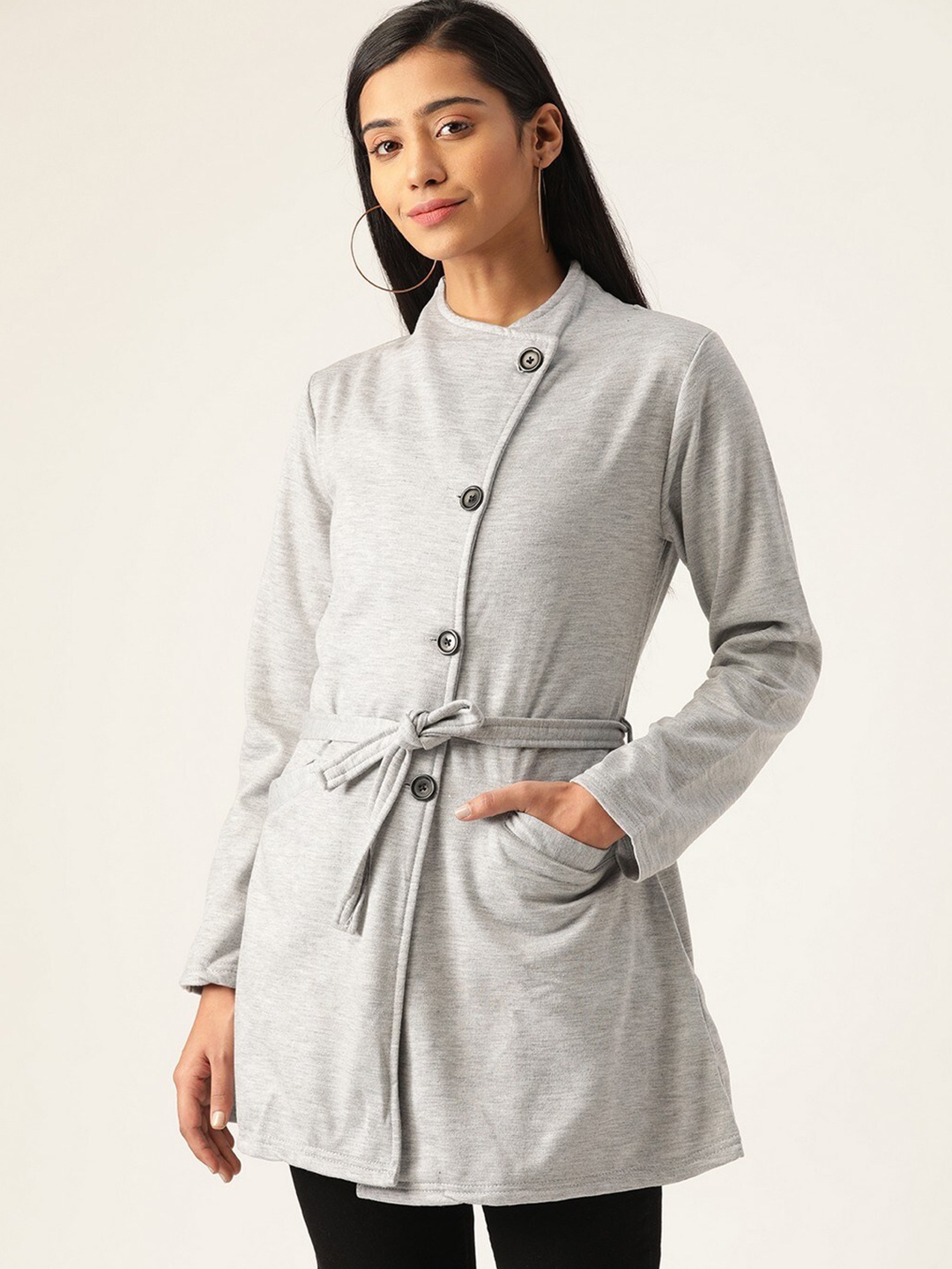 

BAESD Mandarin Collar Fleece Overcoat, Grey