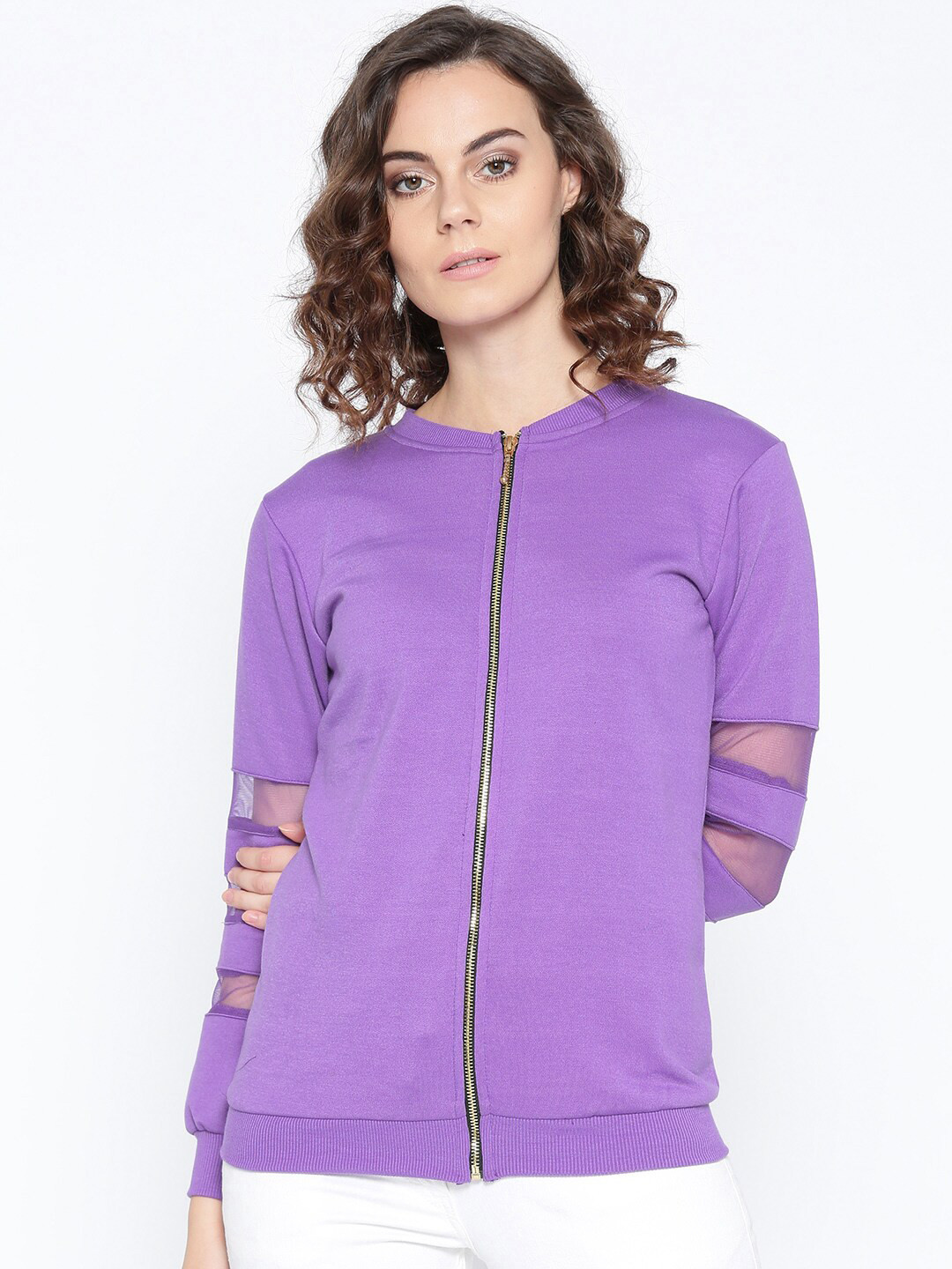 

BAESD Round Neck Fleece Front Open Sweatshirt, Violet