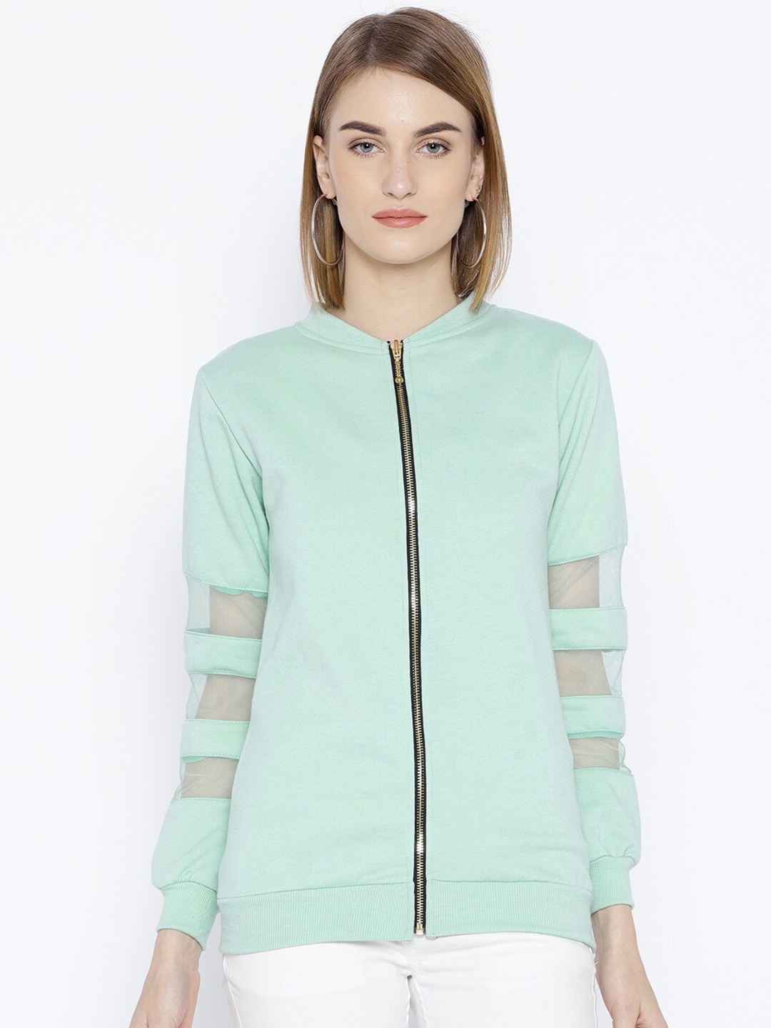 

BAESD Stand Collar Fleece Front-Open Sweatshirt, Sea green