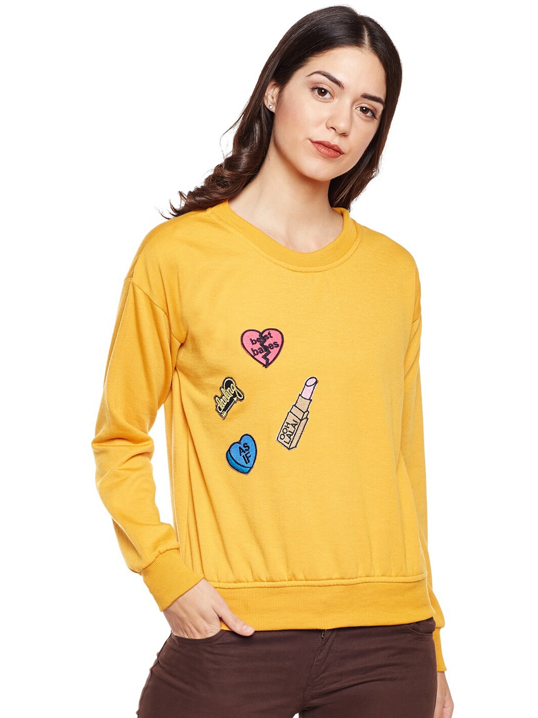 

BAESD Typography Printed Fleece Sweatshirt, Mustard