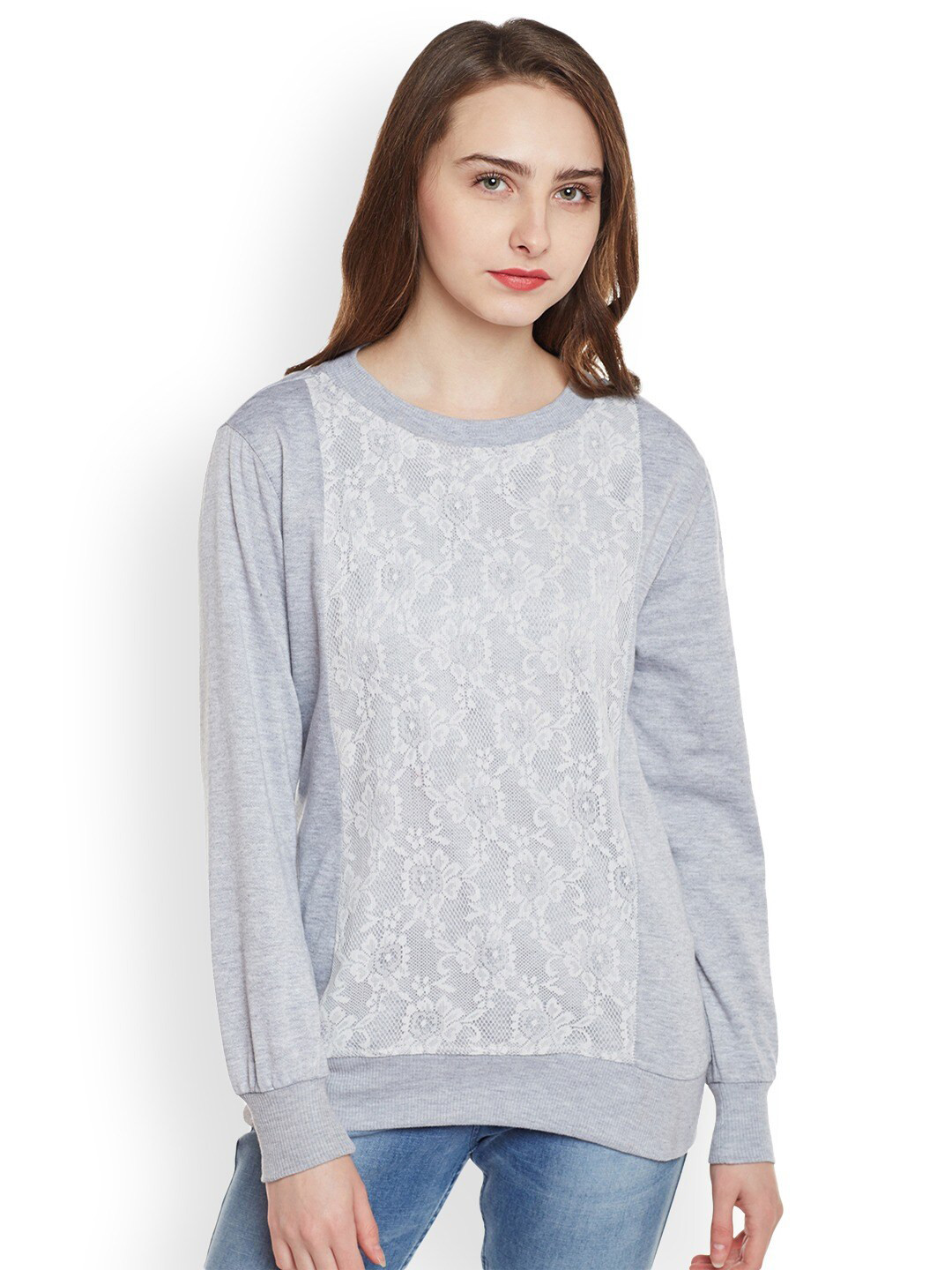 

BAESD Floral Lace Ribbed Sweatshirt, Grey melange