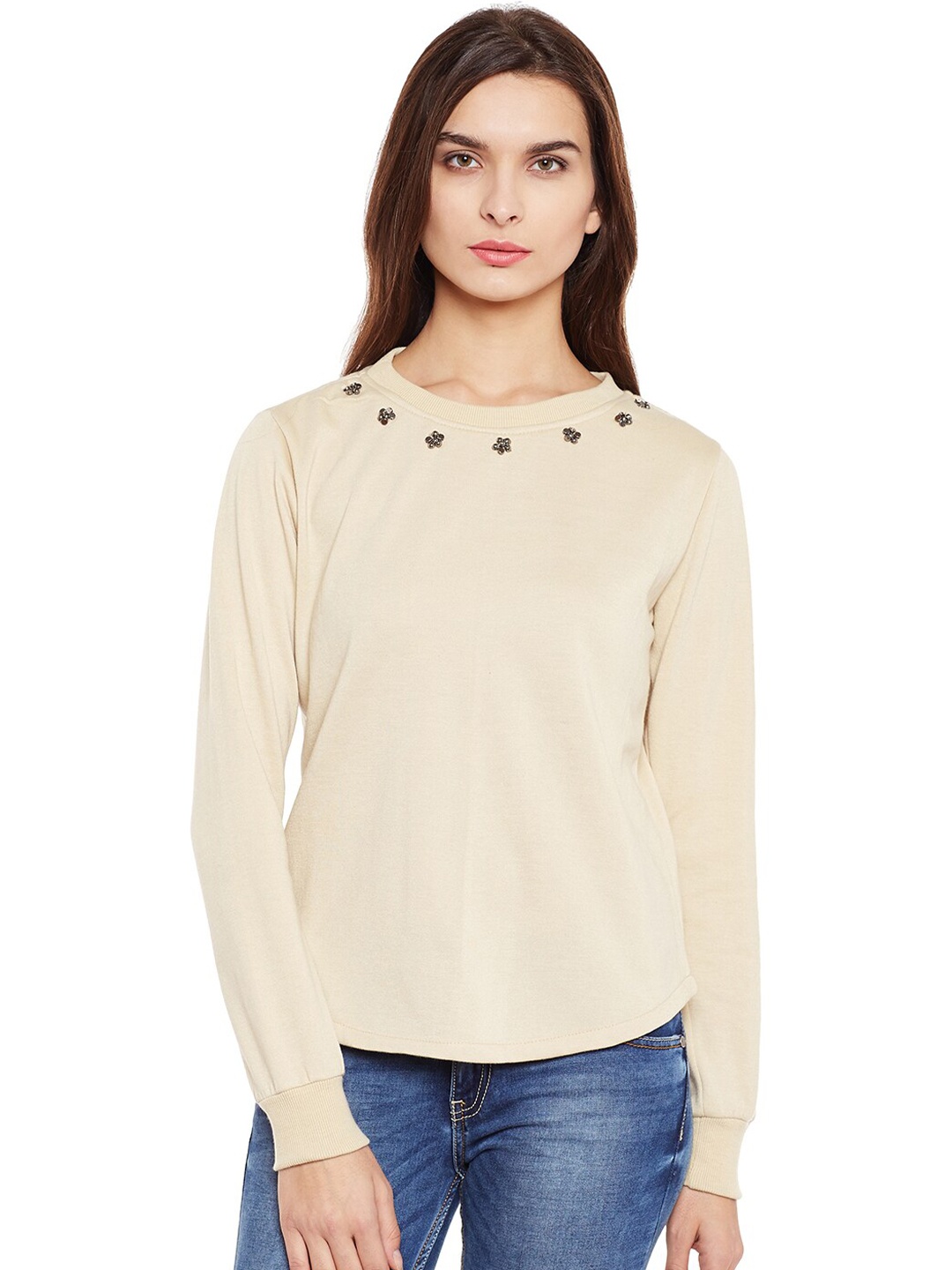 

BAESD Embellished Long Sleeves Sweatshirt, Nude