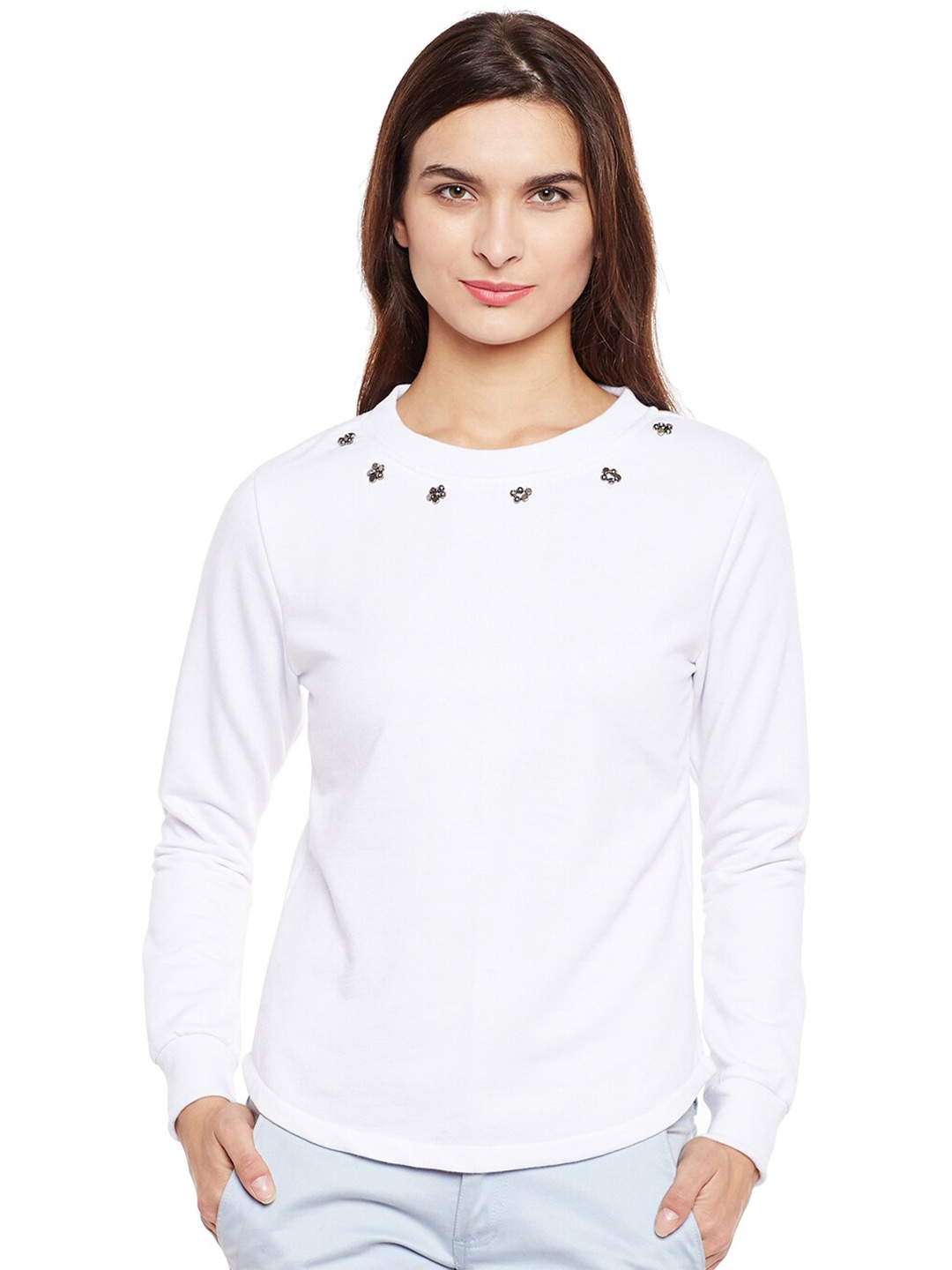 

BAESD Round Neck Fleece Pullover Sweatshirt, White