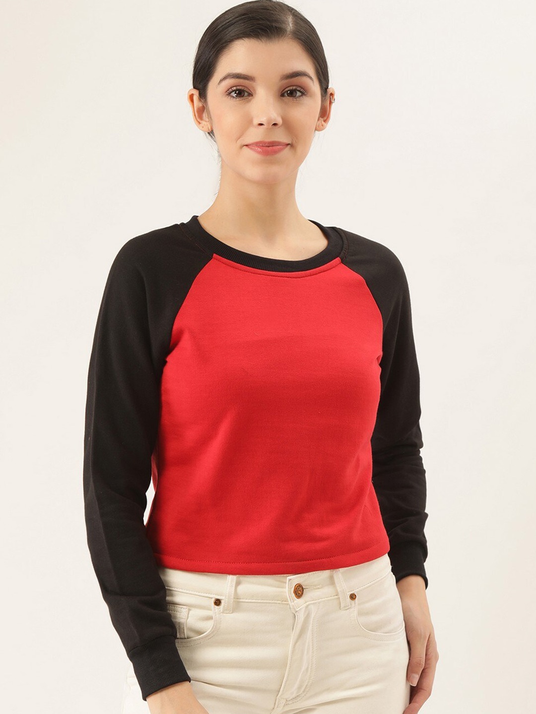 

BAESD Colourblocked Fleece Pullover Sweatshirt, Red