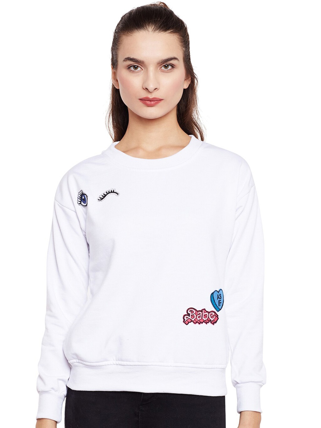 

BAESD Typography Embroidered Pullover Fleece Sweatshirt, White